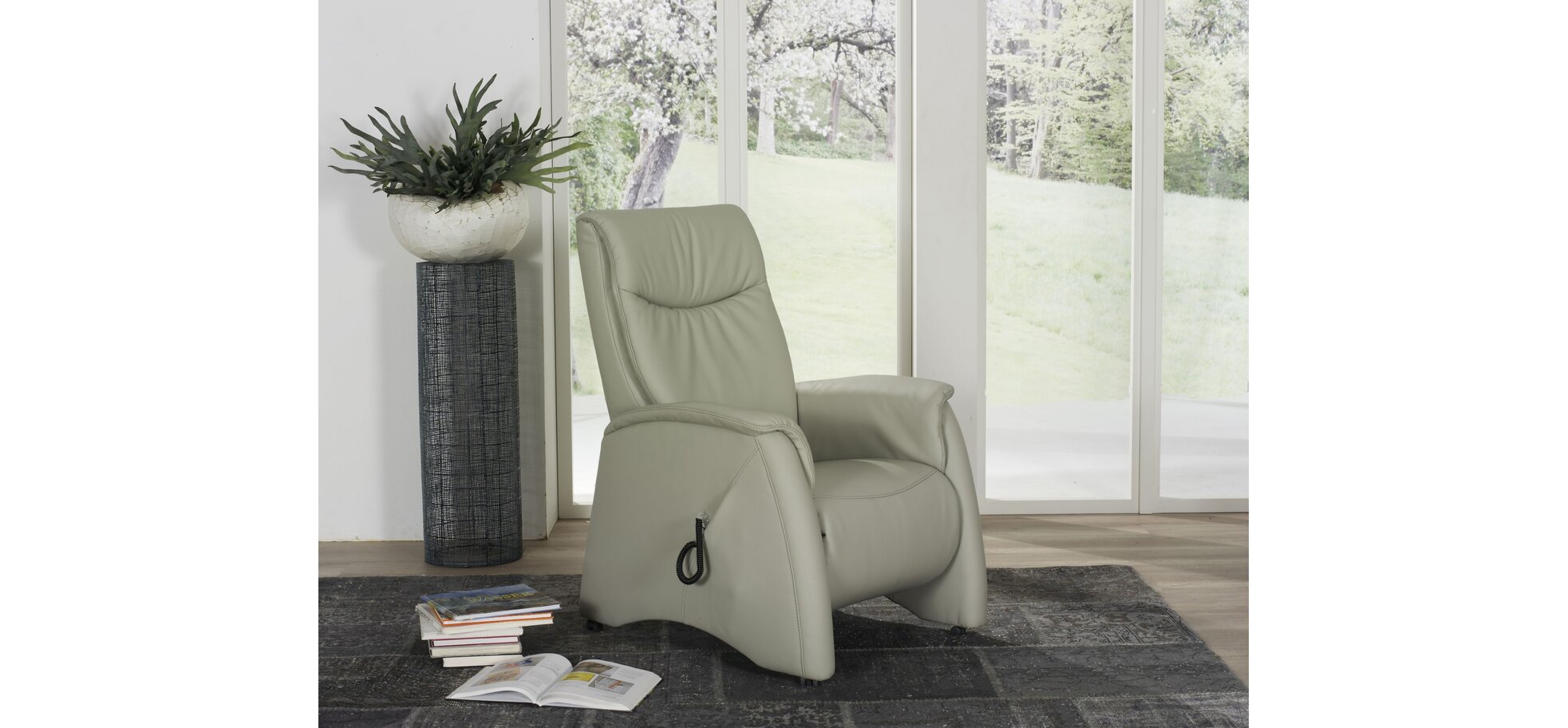 Fernsehsessel - Relaxfunktion (teilmotorisch), Leder, Platin – Bild 2