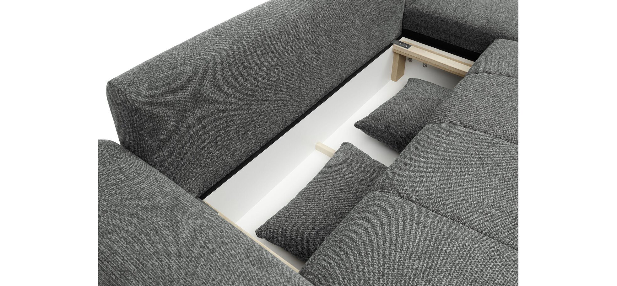 Polsterecke NANJA - 2-Sitzer mit Ecke rechts inkl. Schlaffunktion und Bettkasten in Webstoff Grau – Bild 8