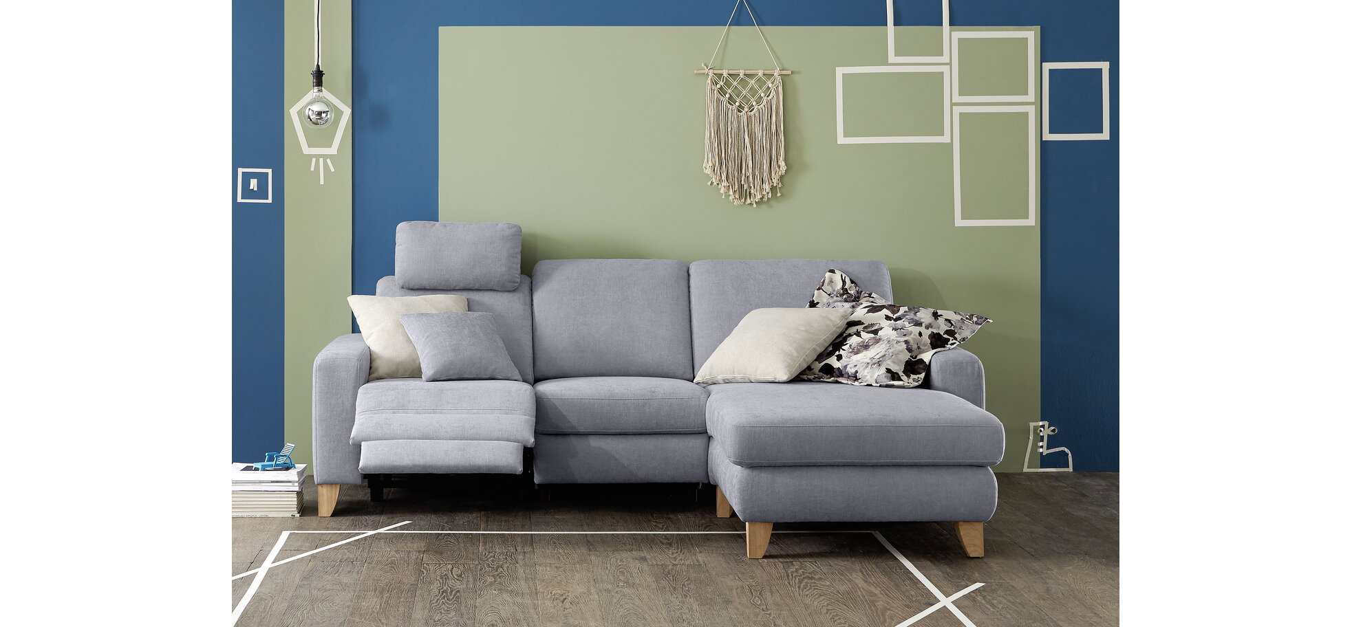 Ausstellungskombination Ecksofa Calm Plus - Relaxfunktion (teilmotorisch), 2-Sitzer, Ecke rechts, Hellgrau, Flachgewebe – Bild 2