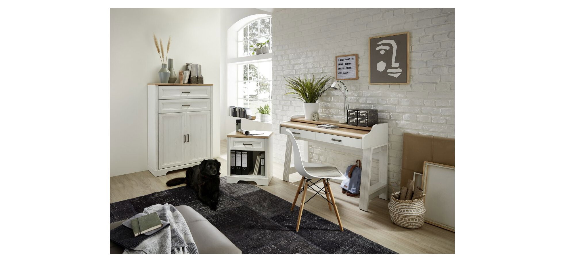 Konsol-/Homeoffice-Tisch - Weiß, Eiche Dekor – Bild 5