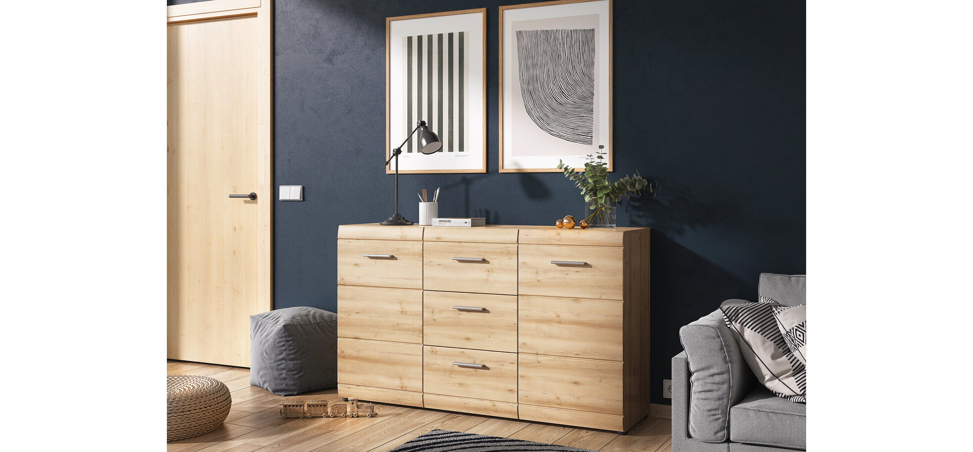 Sideboard GALDO 2-türig mit 3 Schüben Edelbuche Nachbildung – Bild 4