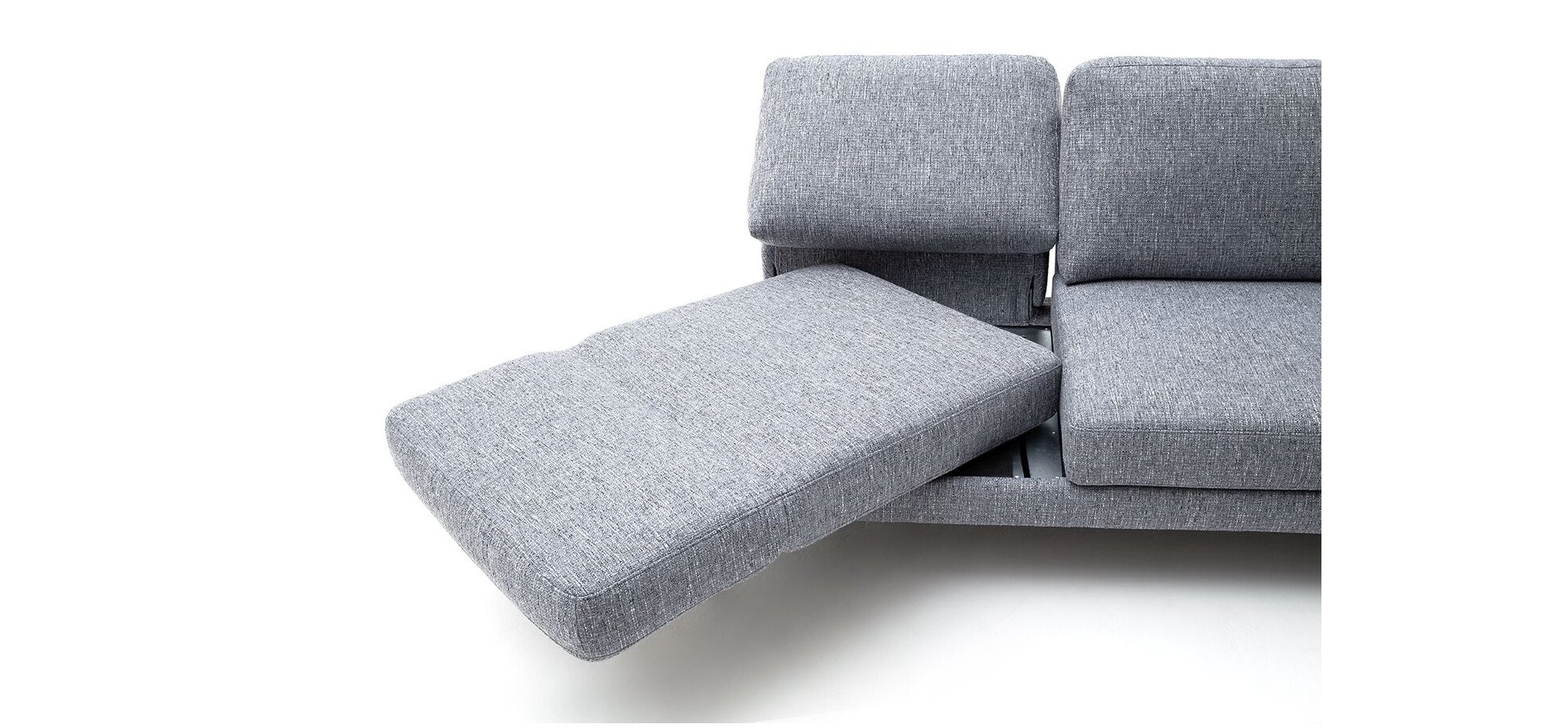 Ecksofa - 2-Sitzer mit Ecke rechts, Rückenlehne/Armlehne verstellbar (manuell), Drehsitz (manuell), Flachgewebe, Graublau – Bild 7