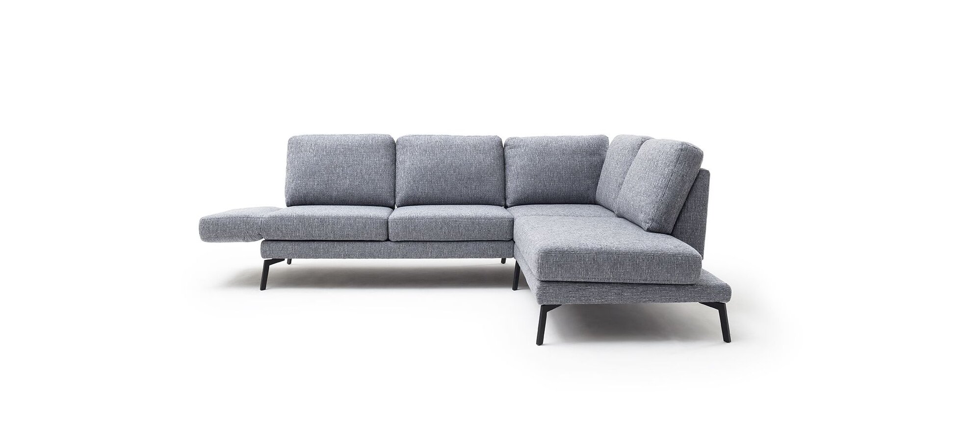 Ecksofa - 2-Sitzer mit Ecke rechts, Rückenlehne/Armlehne verstellbar (manuell), Drehsitz (manuell), Flachgewebe, Graublau