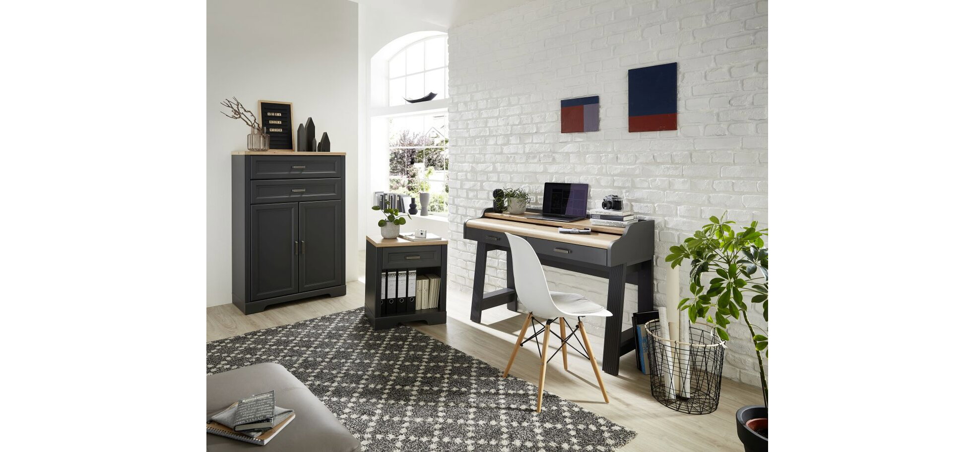Konsol-/Homeoffice-Tisch - Graphit, Eiche Dekor – Bild 9