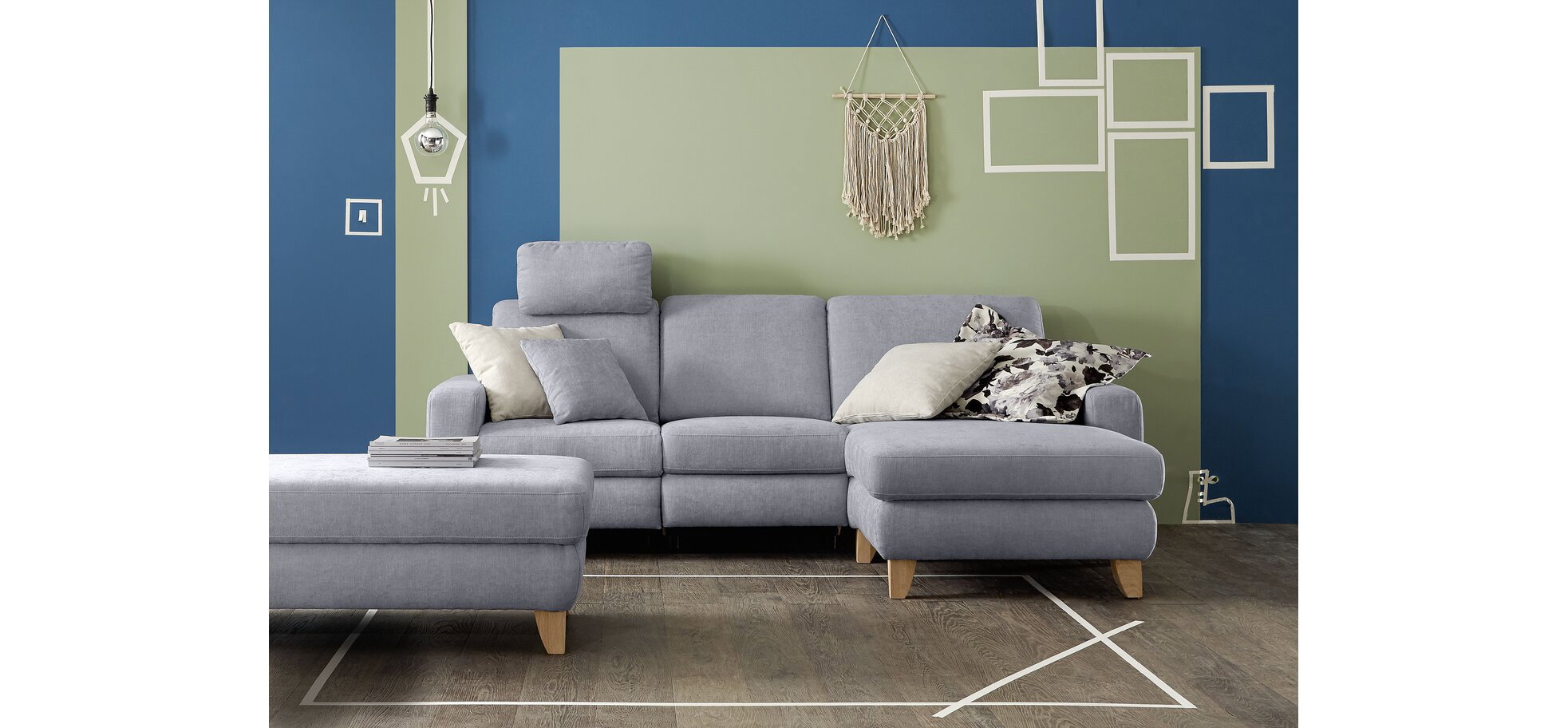 Ausstellungskombination Ecksofa Calm Plus - Relaxfunktion (teilmotorisch), 2-Sitzer, Ecke rechts, Hellgrau, Flachgewebe – Bild 3