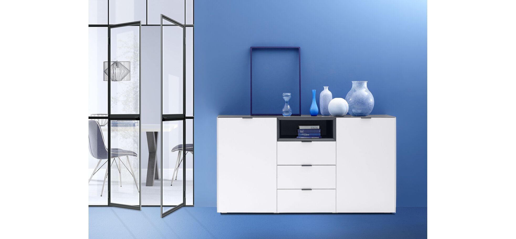 Sideboard MILANEA in weiß matt Lack, Nische anthrazit – Bild 2