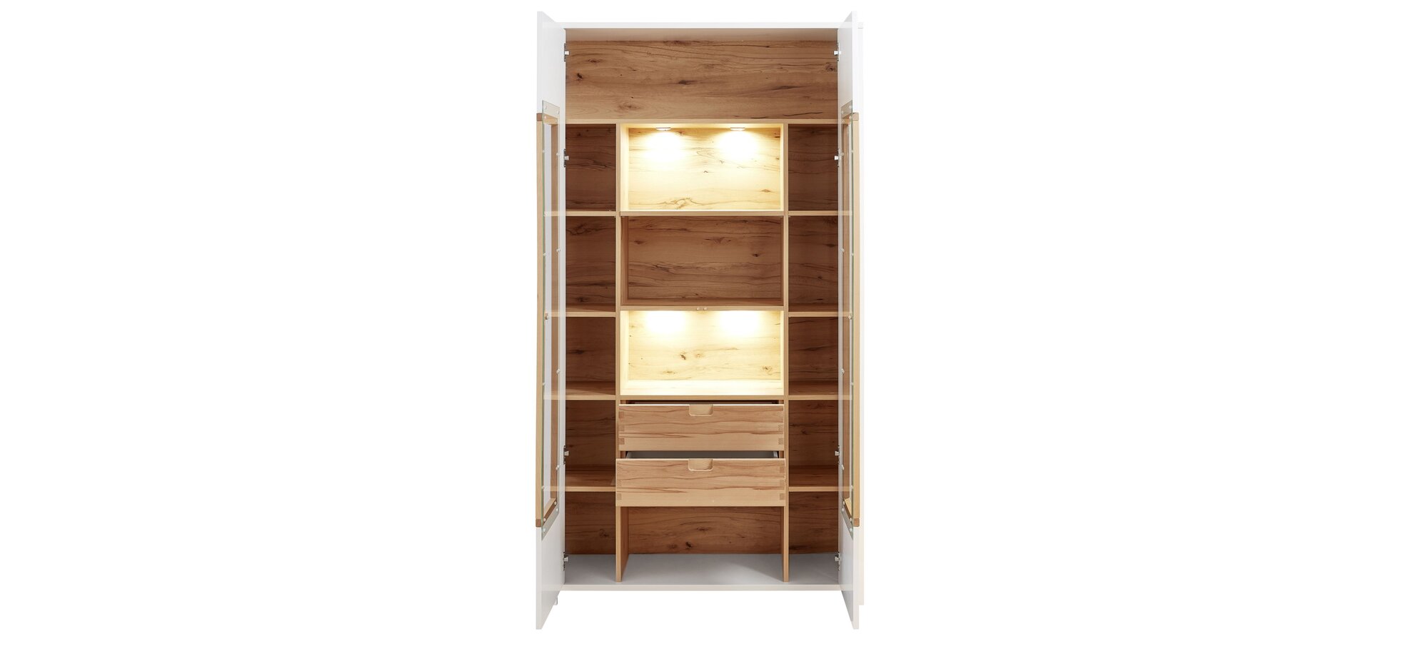 Vitrine - mit Beleuchtung, Weiß, Wildbuche massiv – Bild 3