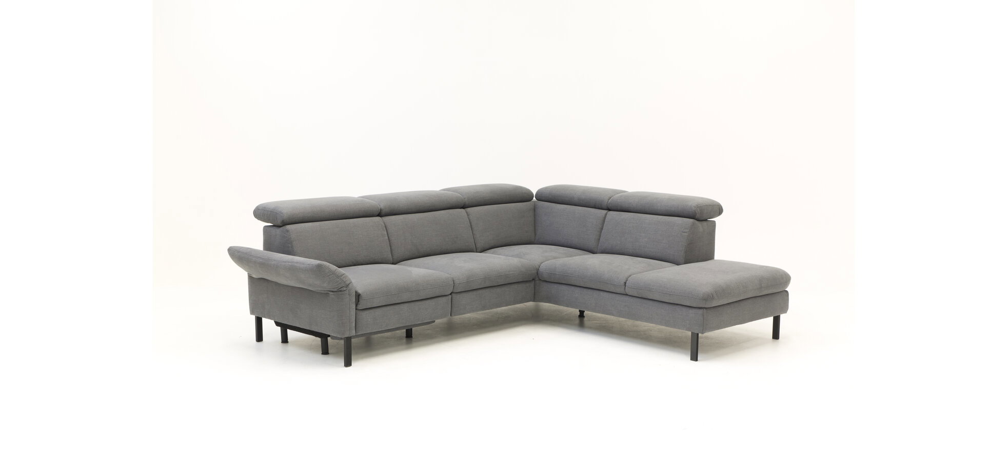 Ecksofa - 2,5-Sitzer mit Ecke rechts, Kopfstütze/Armlehne verstellbar (manuell), Webstoff, Dunkelgrau