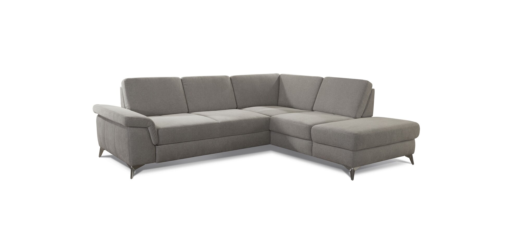 Ecksofa - 2,5-Sitzer mit Ecke rechts, Sitztiefe verstellbar (manuell), Chenilleflachgeweber, Hellgrau