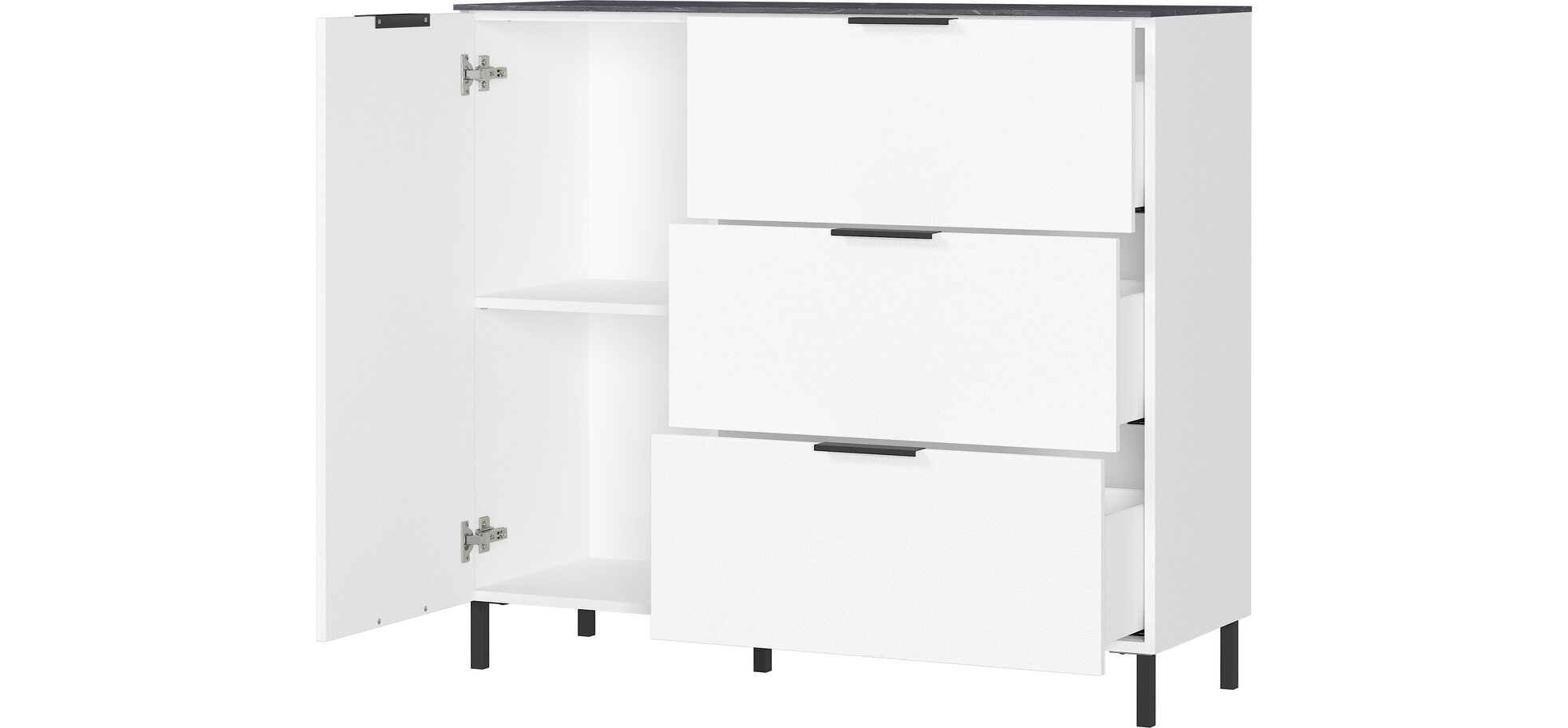 Kommode GIWON mit 1 Tür und 3 Schüben weiß – Bild 4