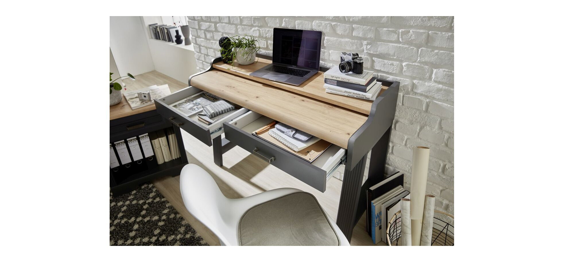 Konsol-/Homeoffice-Tisch - Graphit, Eiche Dekor – Bild 17