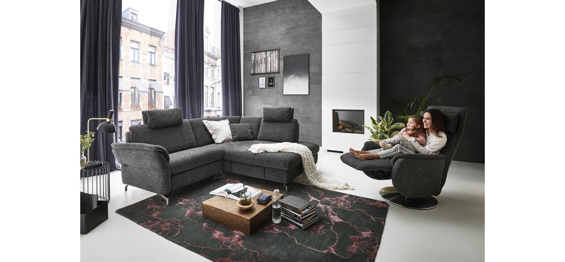 Sofa - 1-Sitzer mit XL Ecke, inkl. Sitztiefenverstellung, Stoff, Graphit – Bild 3