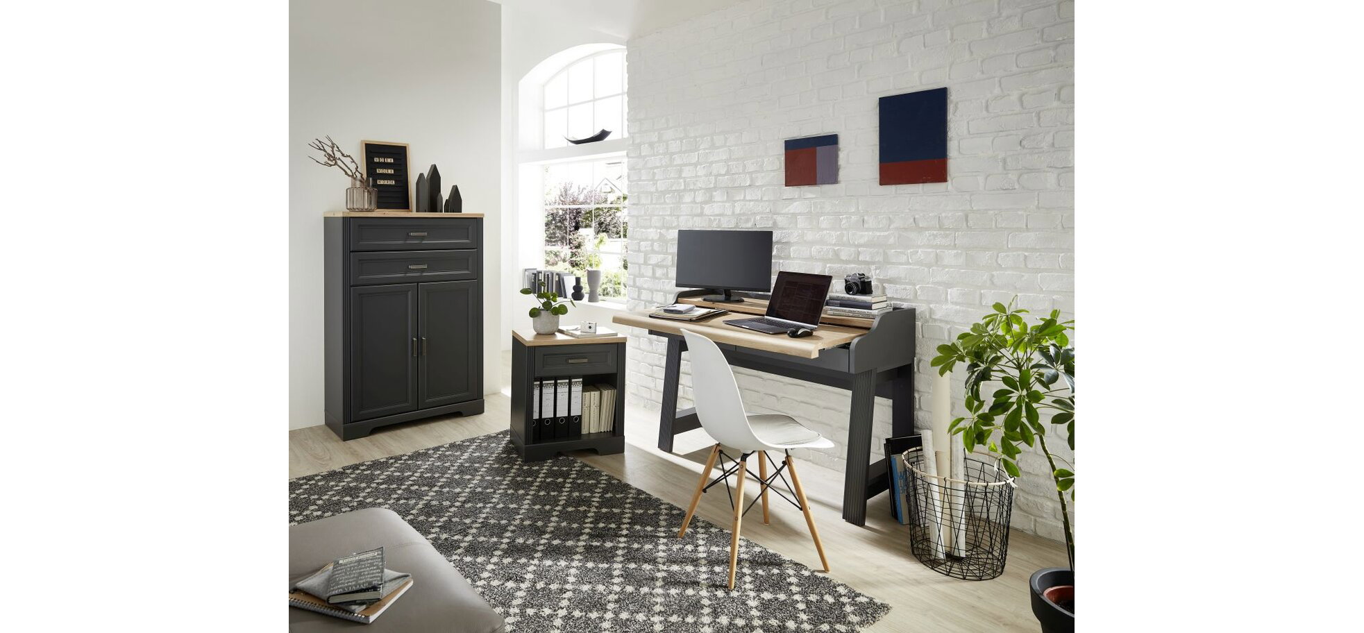 Konsol-/Homeoffice-Tisch - Graphit, Eiche Dekor – Bild 2