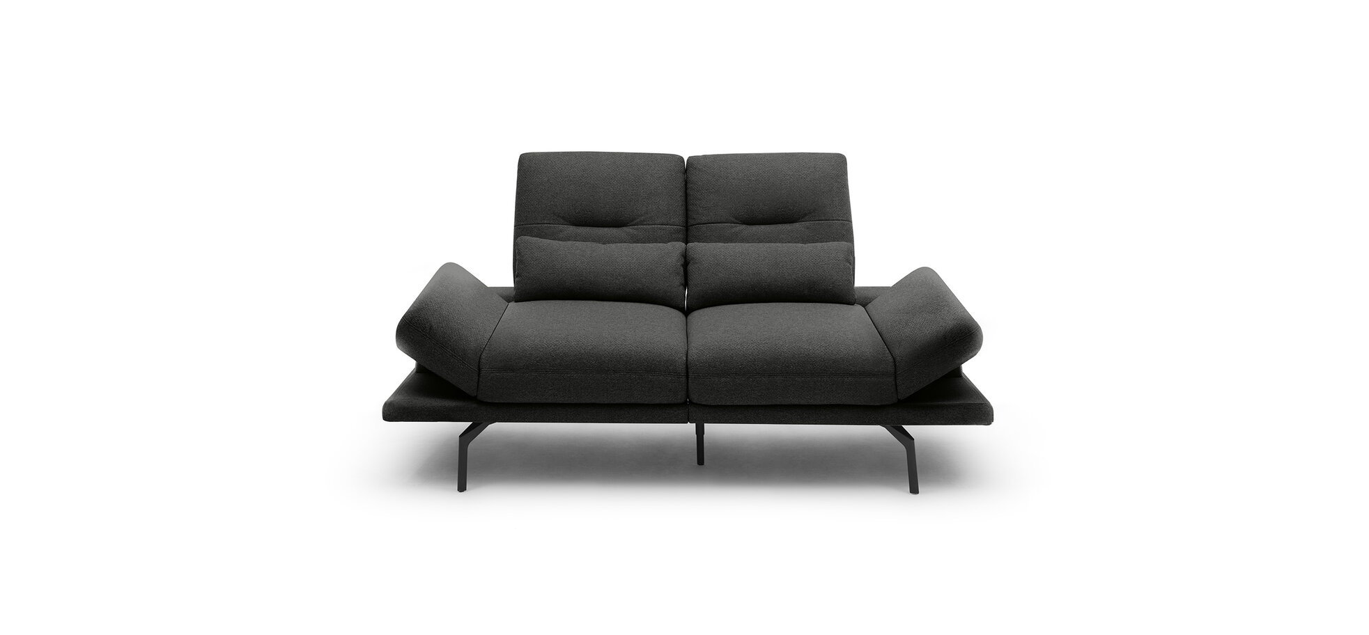 Sofa Pamelia - 2-Sitzer inkl. Rückenlehne/Armlehne verstellbar in Stoff Schwarz