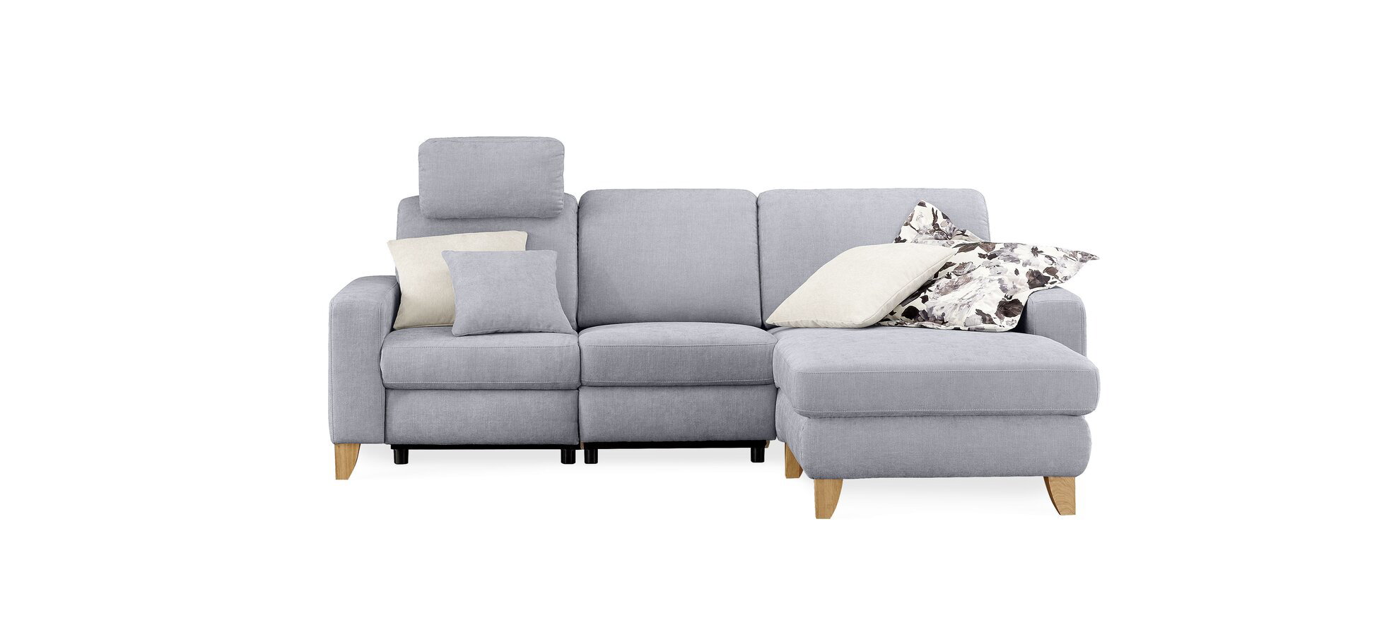 Ausstellungskombination Ecksofa Calm Plus - Relaxfunktion (teilmotorisch), 2-Sitzer, Ecke rechts, Hellgrau, Flachgewebe