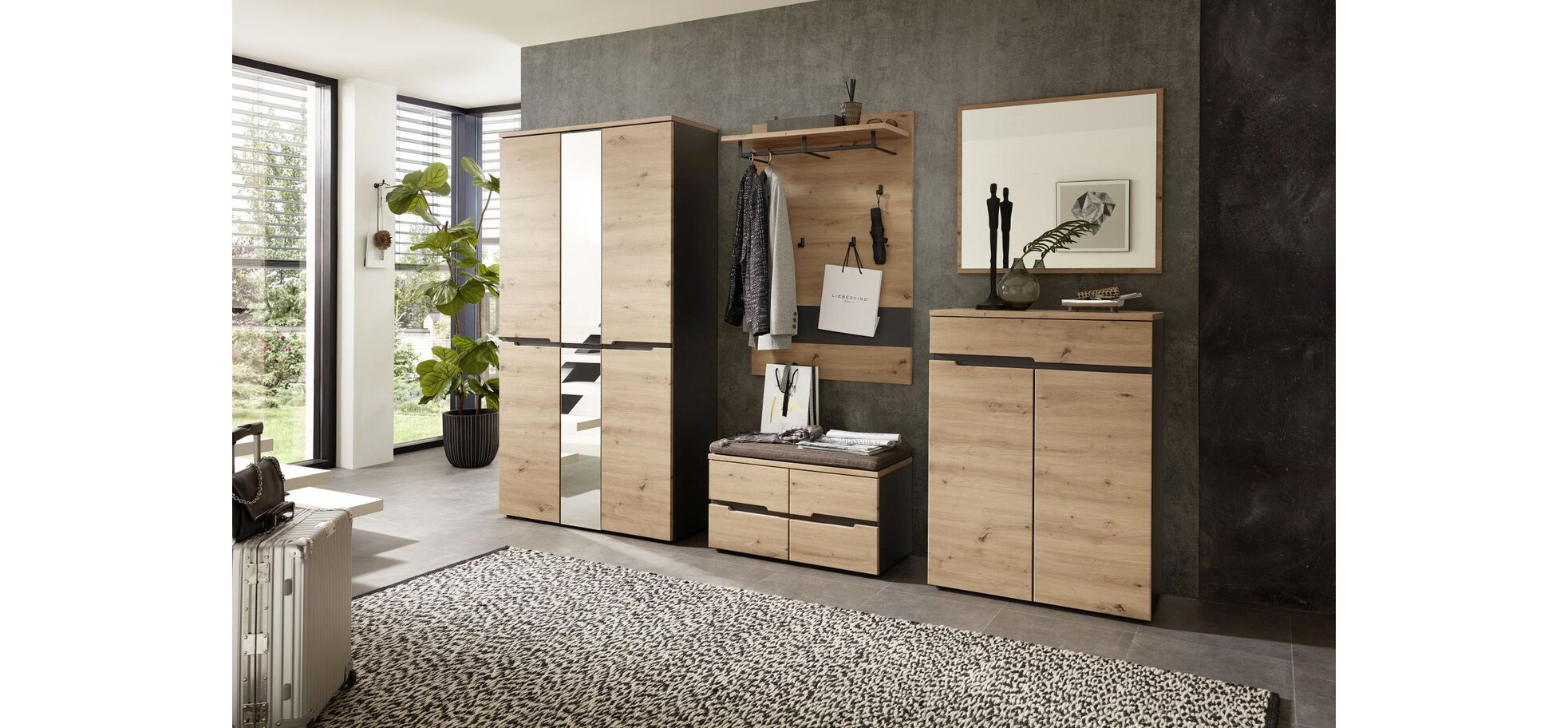 Bank - mit Sitzkissen, Eiche Dekor, Graphit – Bild 2