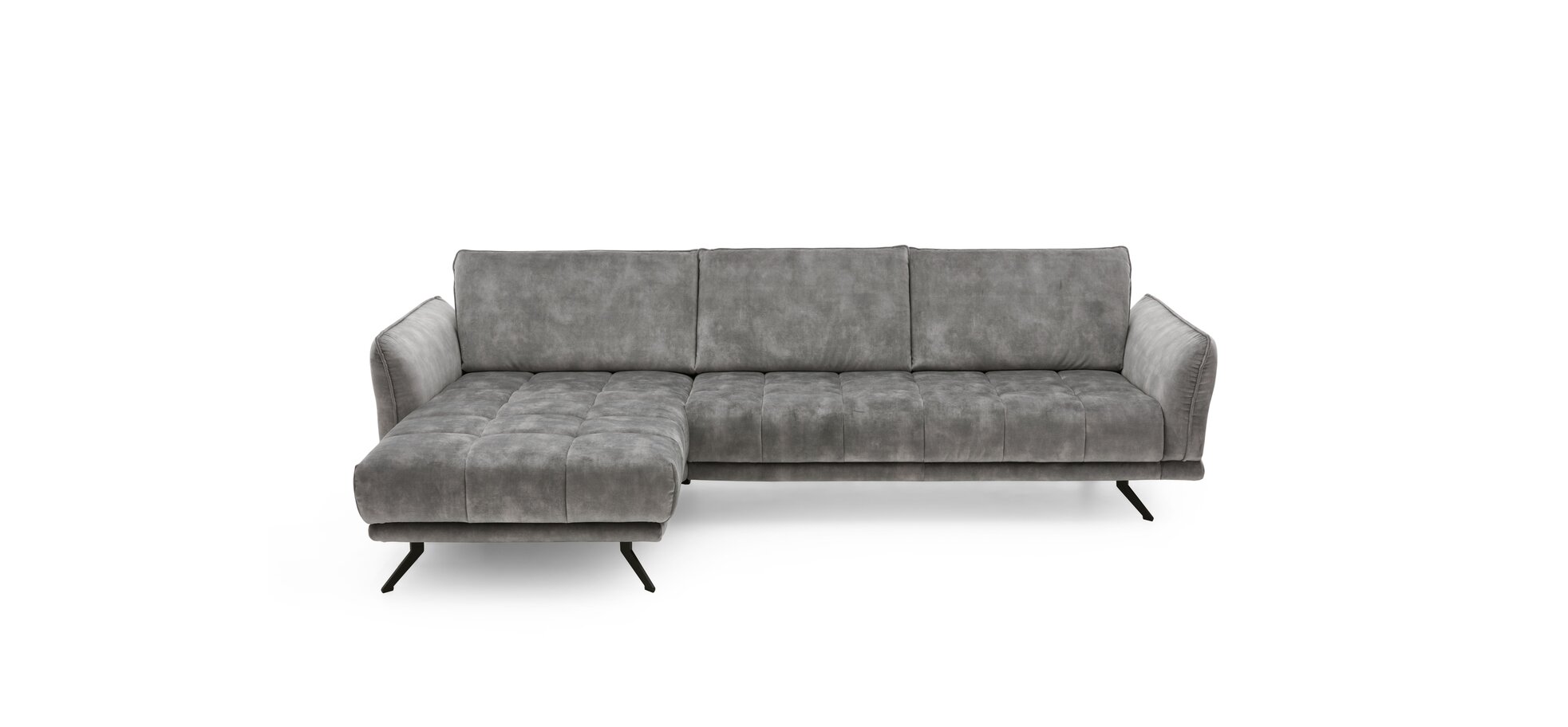 Ecksofa - 3-Sitzer mit Longchair links, Velourstoff, Silbergrau