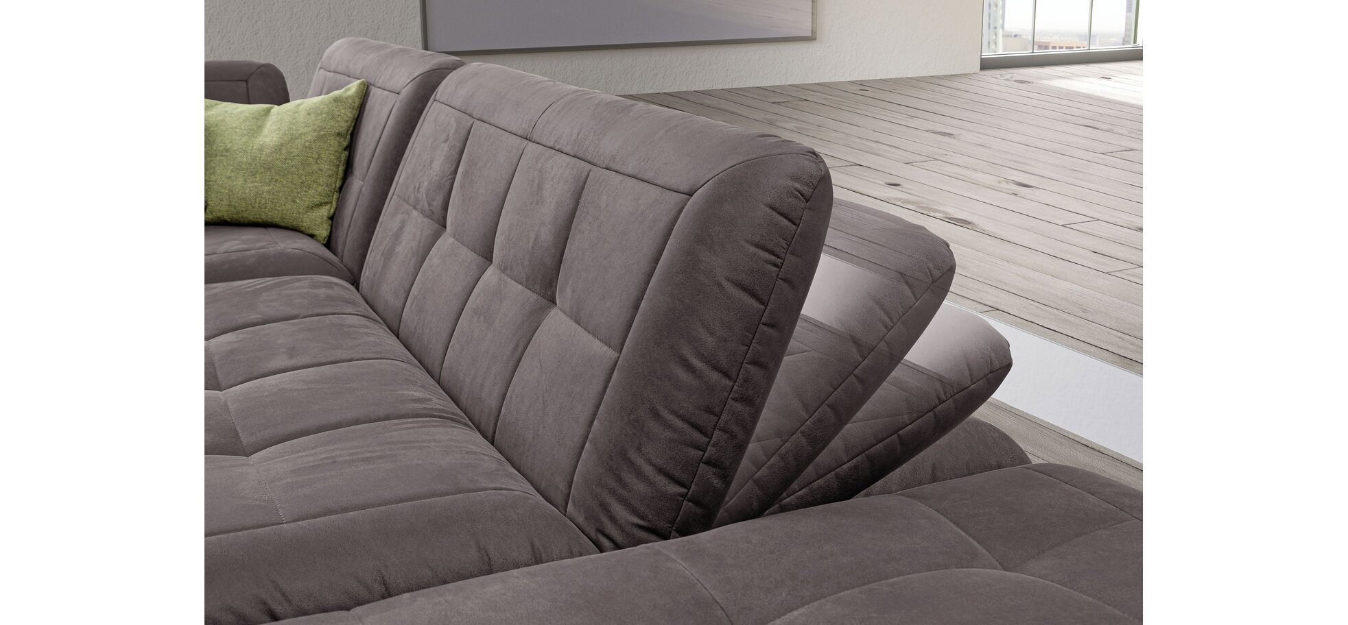 Ecksofa - Ecke links mit 2,5-Sitzer inkl. Armteil- und Rückenverstellung, Stoff, Hellbraun – Bild 4