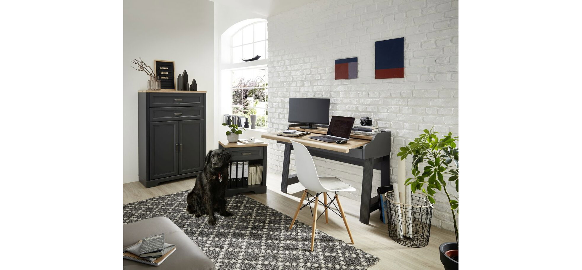 Konsol-/Homeoffice-Tisch - Graphit, Eiche Dekor – Bild 7