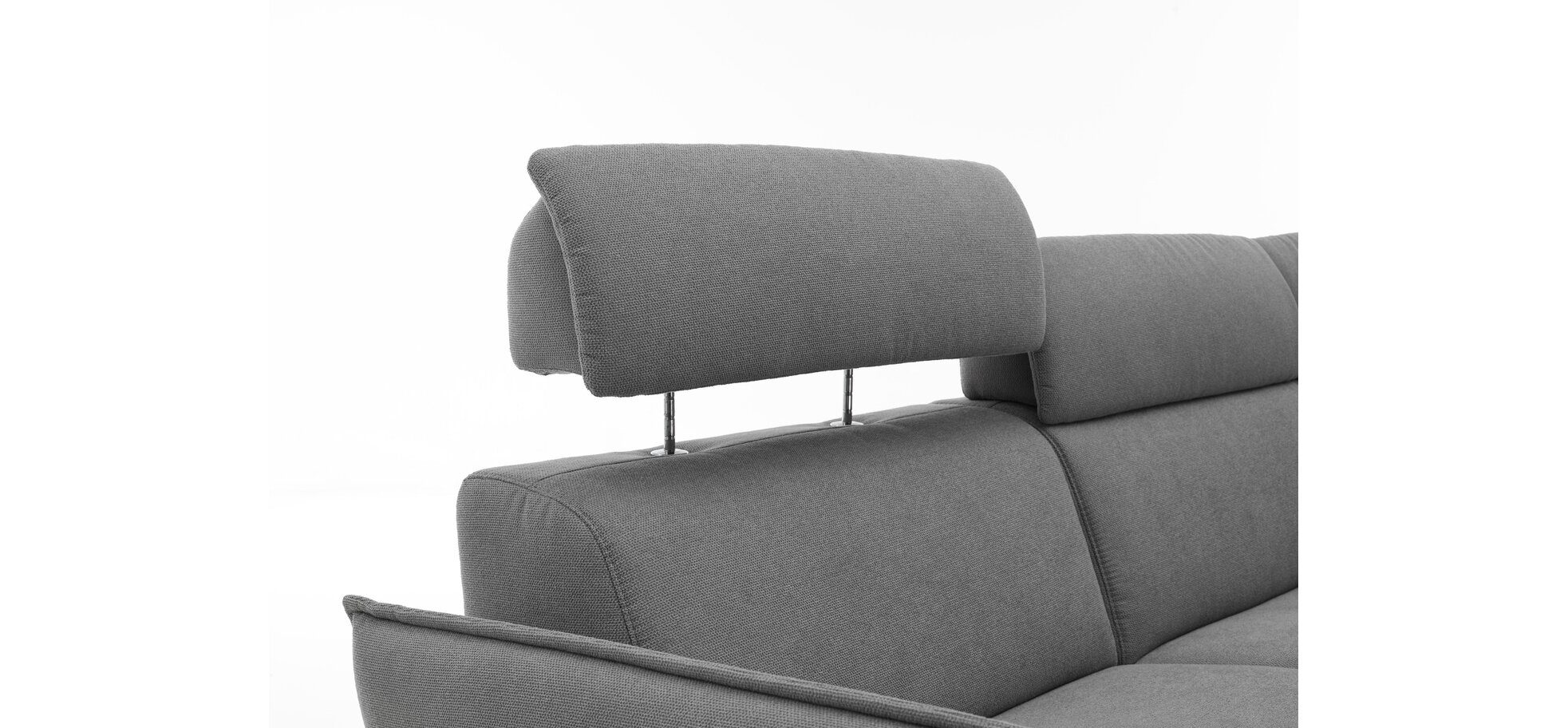 Ecksofa - 2-Sitzer mit Ecke rechts, Kopfstütze/Armlehne verstellbar (manuell), Relaxfunktion (motorisch), Webstoff, Hellgrau – Bild 8