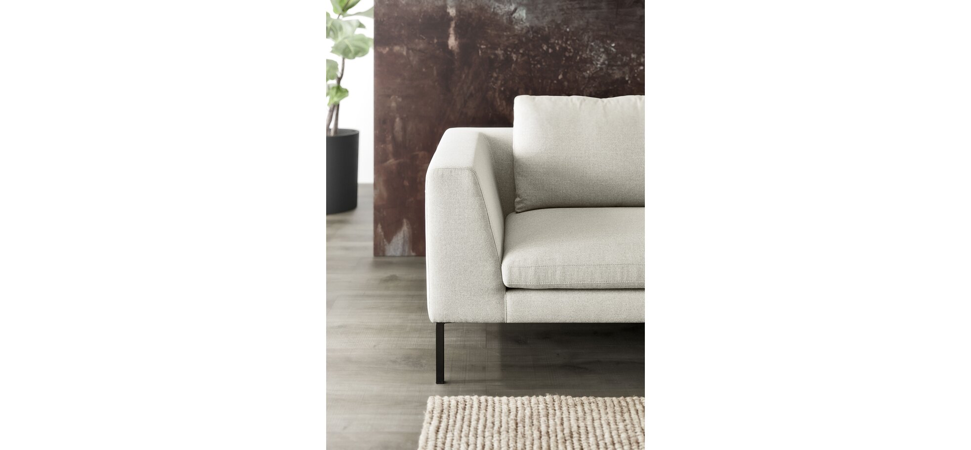 Ecksofa - 2,5-Sitzer mit Longchair klein rechts, Flachgewebe, Hellgrau – Bild 3