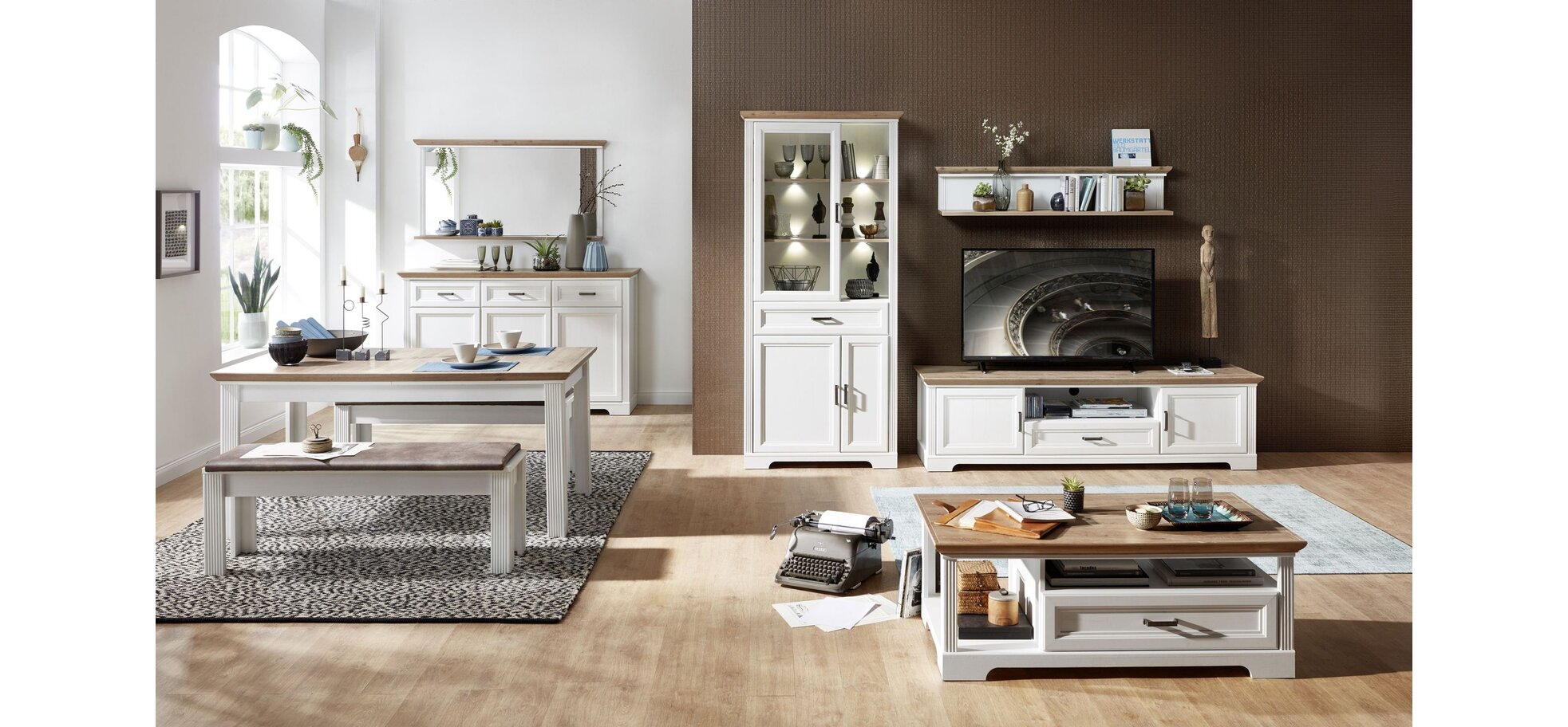 Vitrine - mit Beleuchtung, Weiß, Eiche Dekor – Bild 2