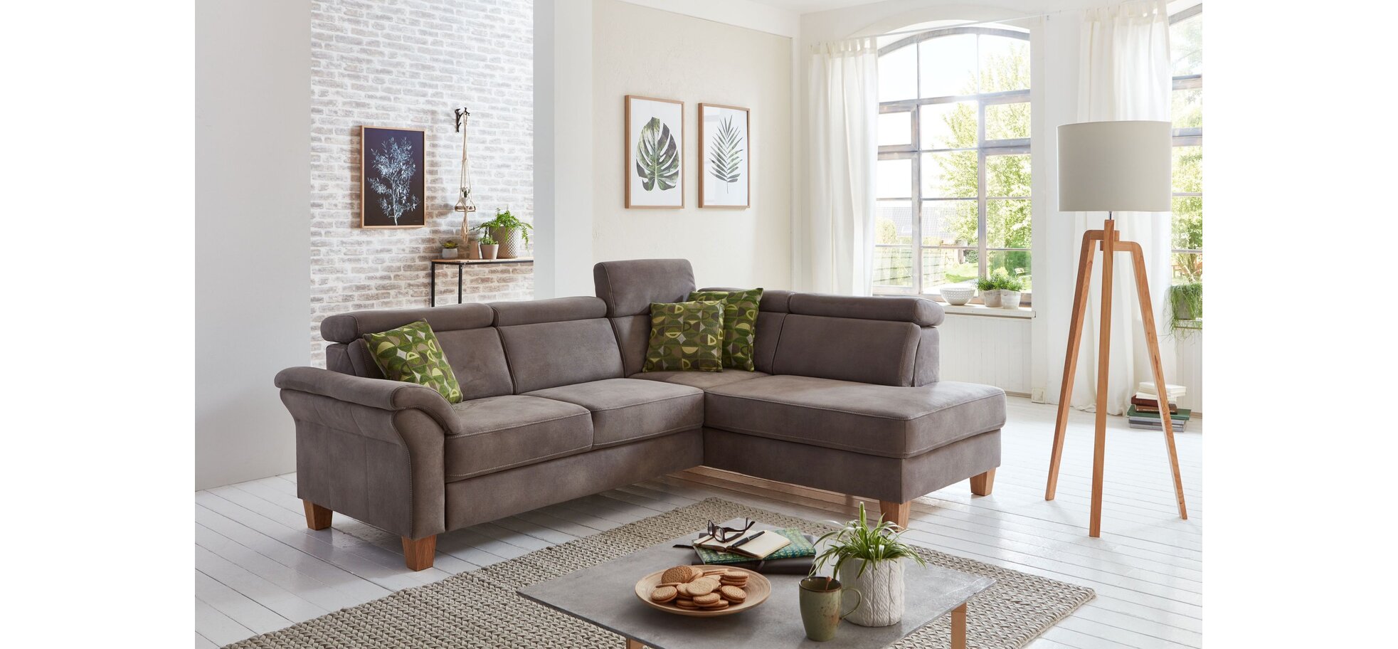 Sofa - 2,5 Sitzer mit Ottmane rechts, Stoff, Grau – Bild 2