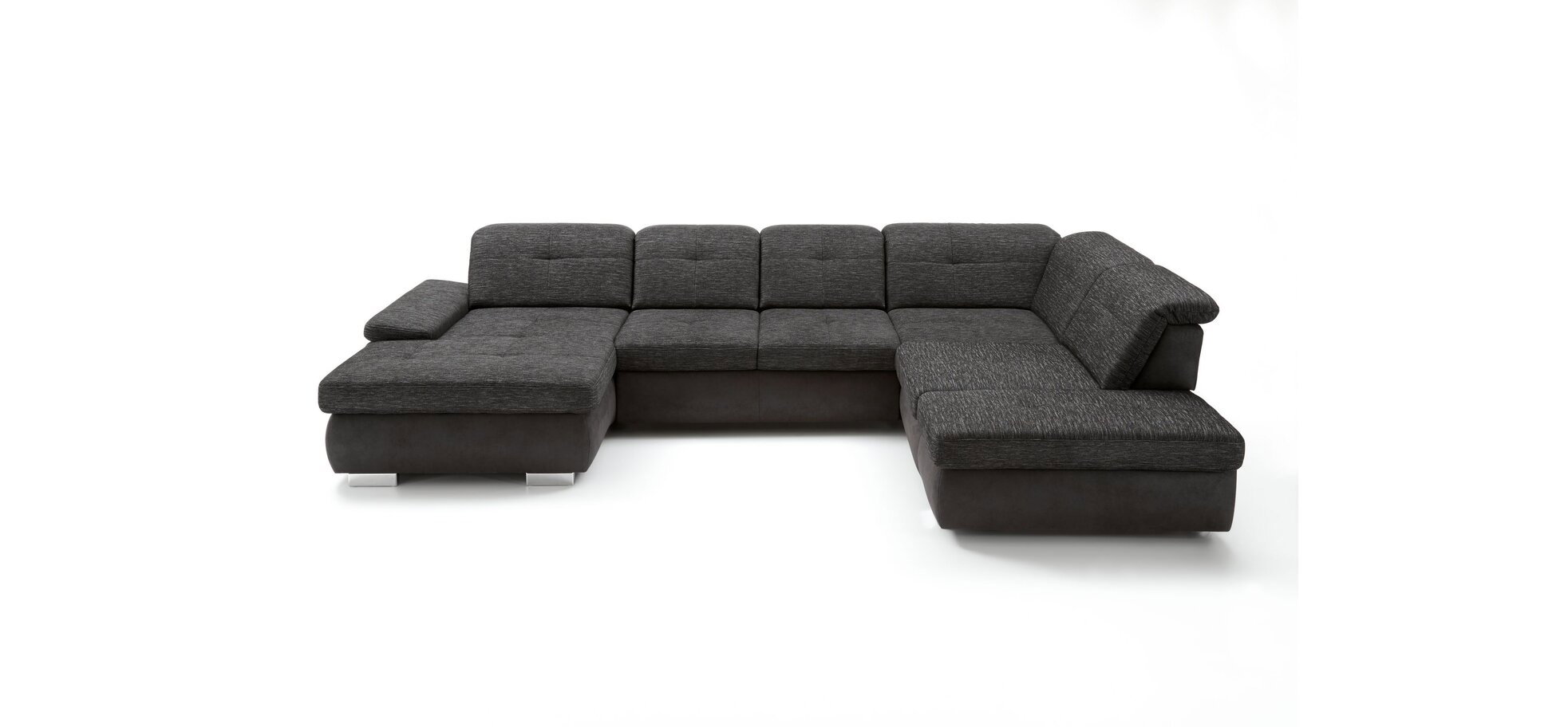 Wohnlandschaft - Longchair links mit 2,5-Sitzer und Ecke rechts, inkl. Sitztiefe verstellbar, Stoff, Schwarz/Anthrazit