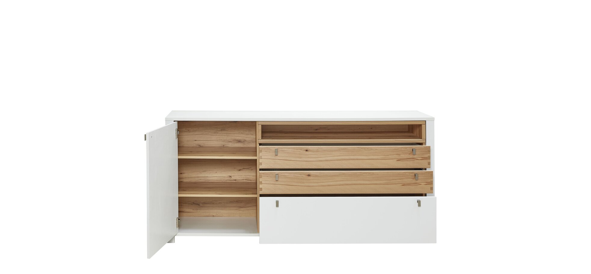 Sideboard - mit Beleuchtung, Weiß, Wildbuche massiv – Bild 5