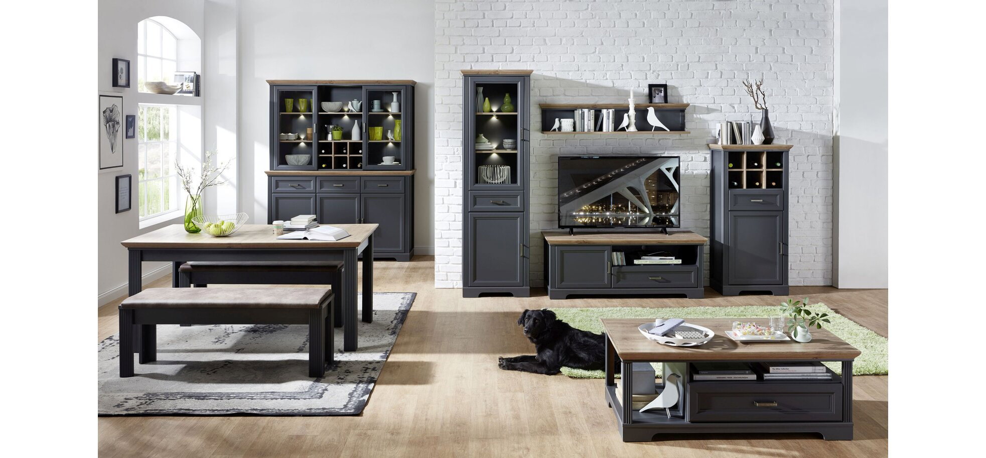 Buffet-Aufsatz - mit Beleuchtung, Graphit, Eiche Dekor – Bild 4
