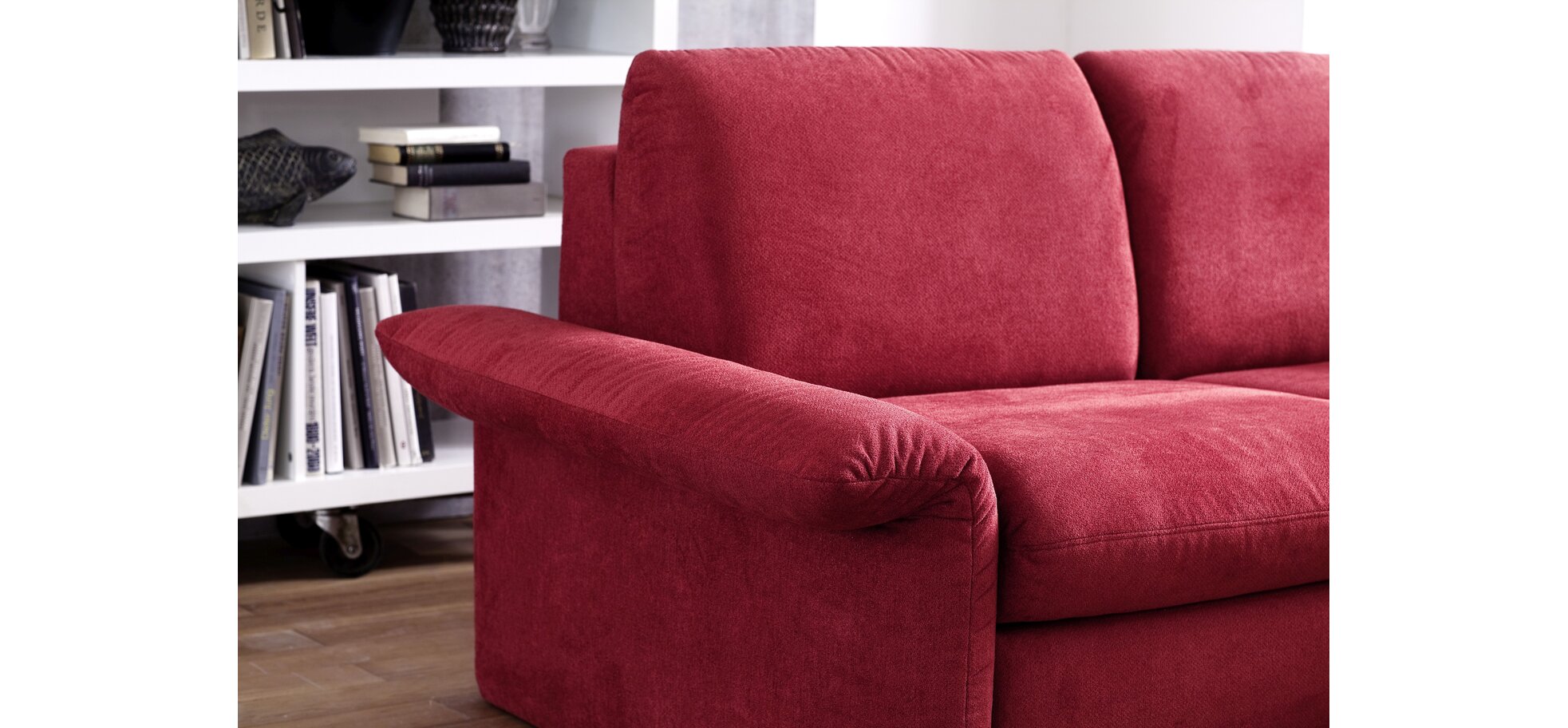 Schlafsofa - 2-Sitzer mit Longchair rechts inkl. Bettfunktion, Stoff, Bordeaux – Bild 4