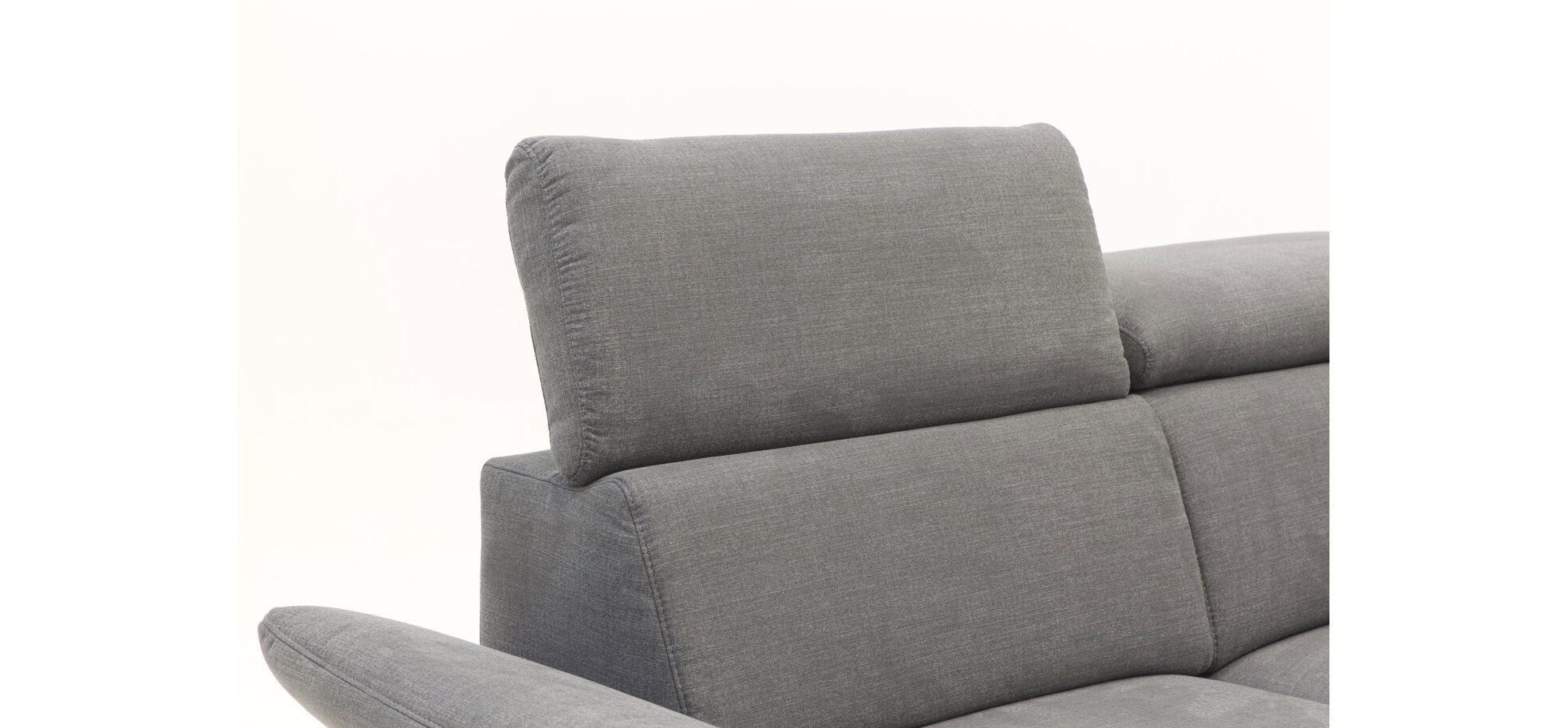 Ecksofa - 2,5-Sitzer mit Ecke rechts, Kopfstütze/Armlehne verstellbar (manuell), Webstoff, Dunkelgrau – Bild 3
