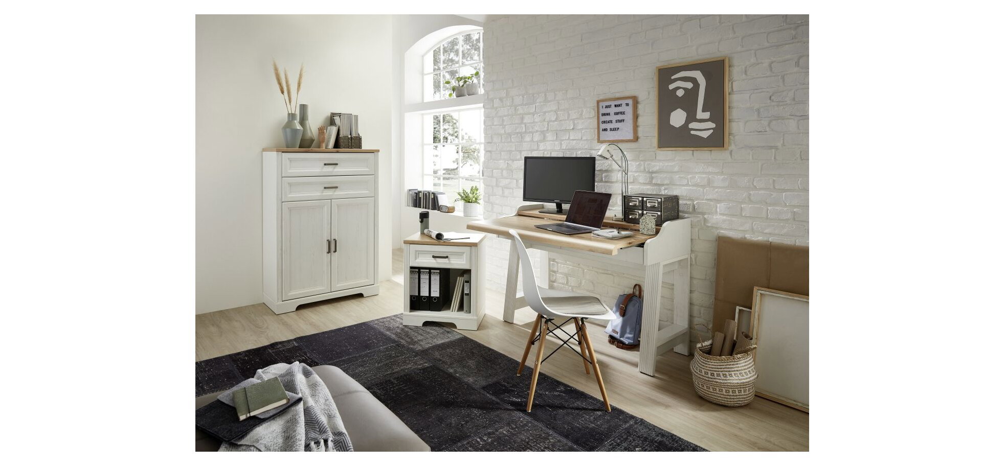 Konsol-/Homeoffice-Tisch - Weiß, Eiche Dekor – Bild 3