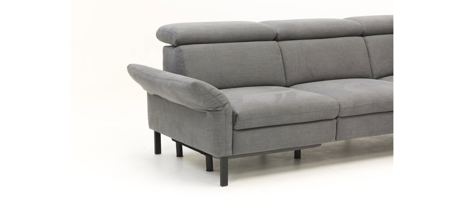 Ecksofa - 2,5-Sitzer mit Ecke rechts, Kopfstütze/Armlehne verstellbar (manuell), Webstoff, Dunkelgrau – Bild 6