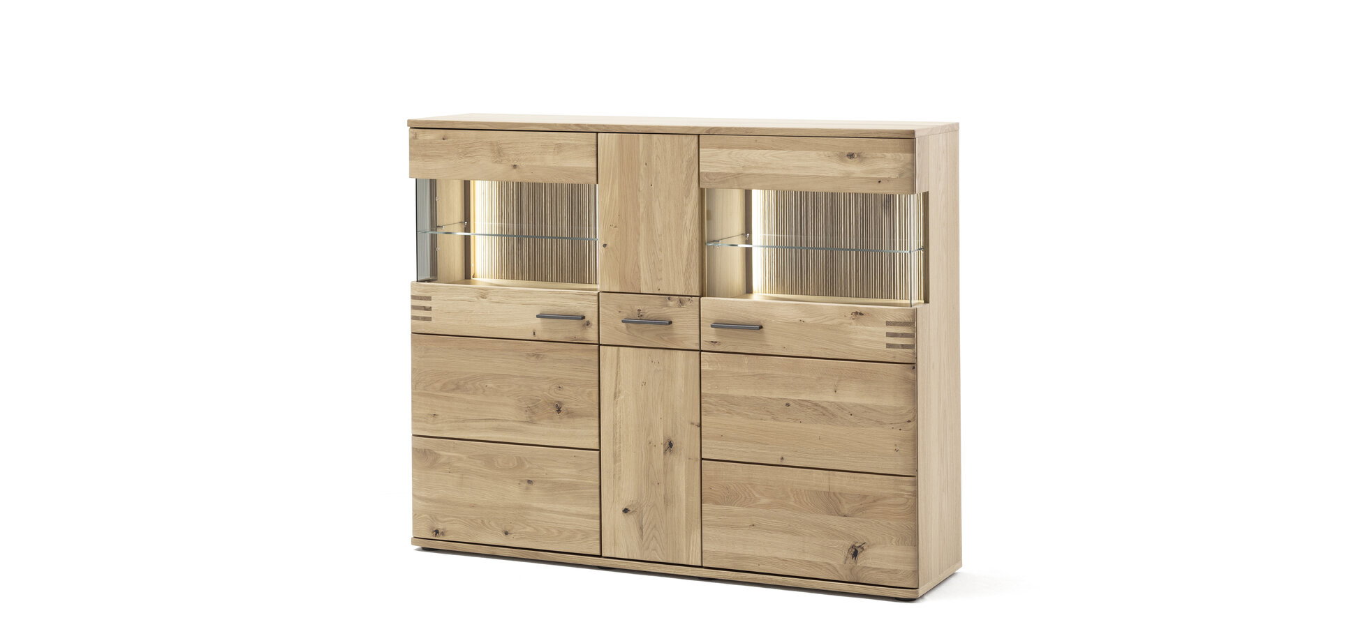 Highboard Balkeneiche teilmassiv inkl. Beleuchtung