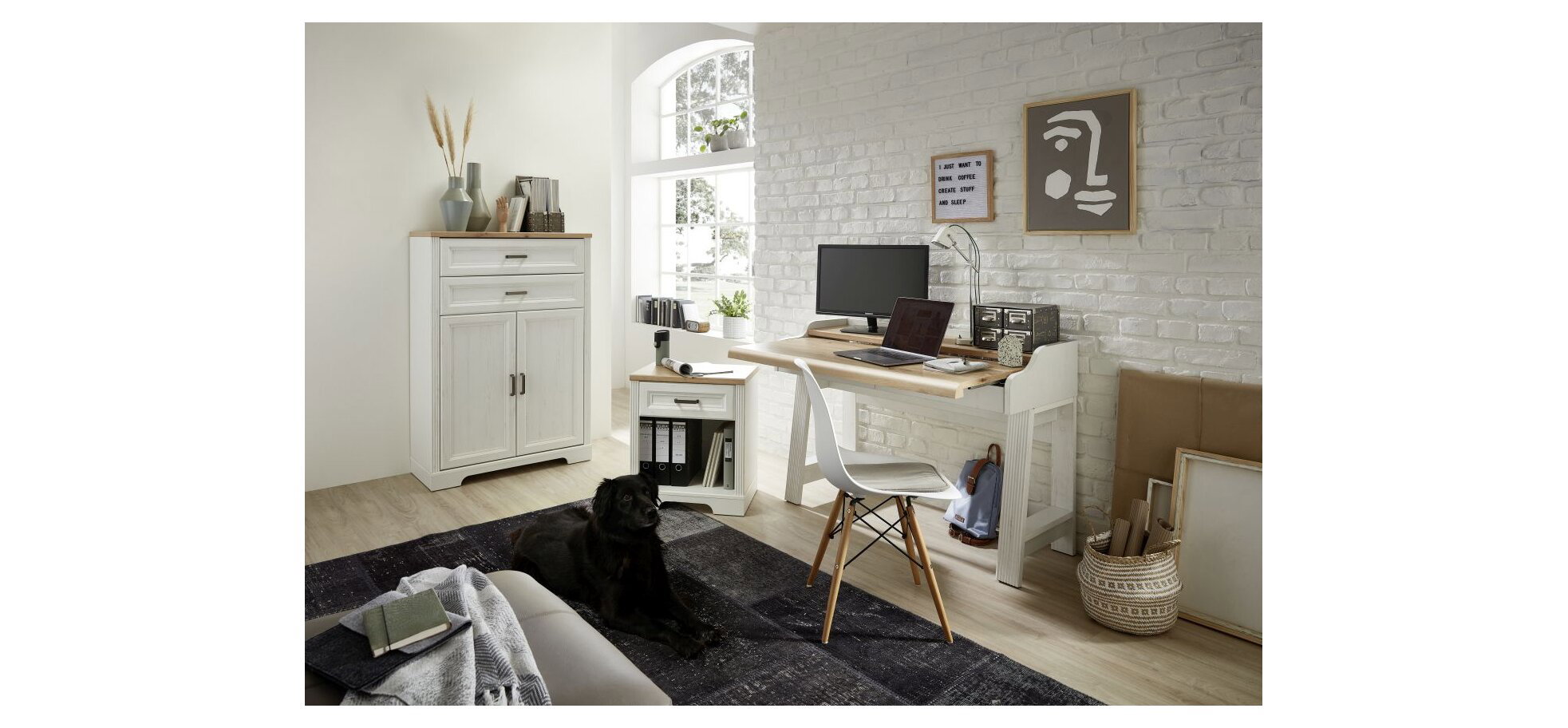 Konsol-/Homeoffice-Tisch - Weiß, Eiche Dekor – Bild 2