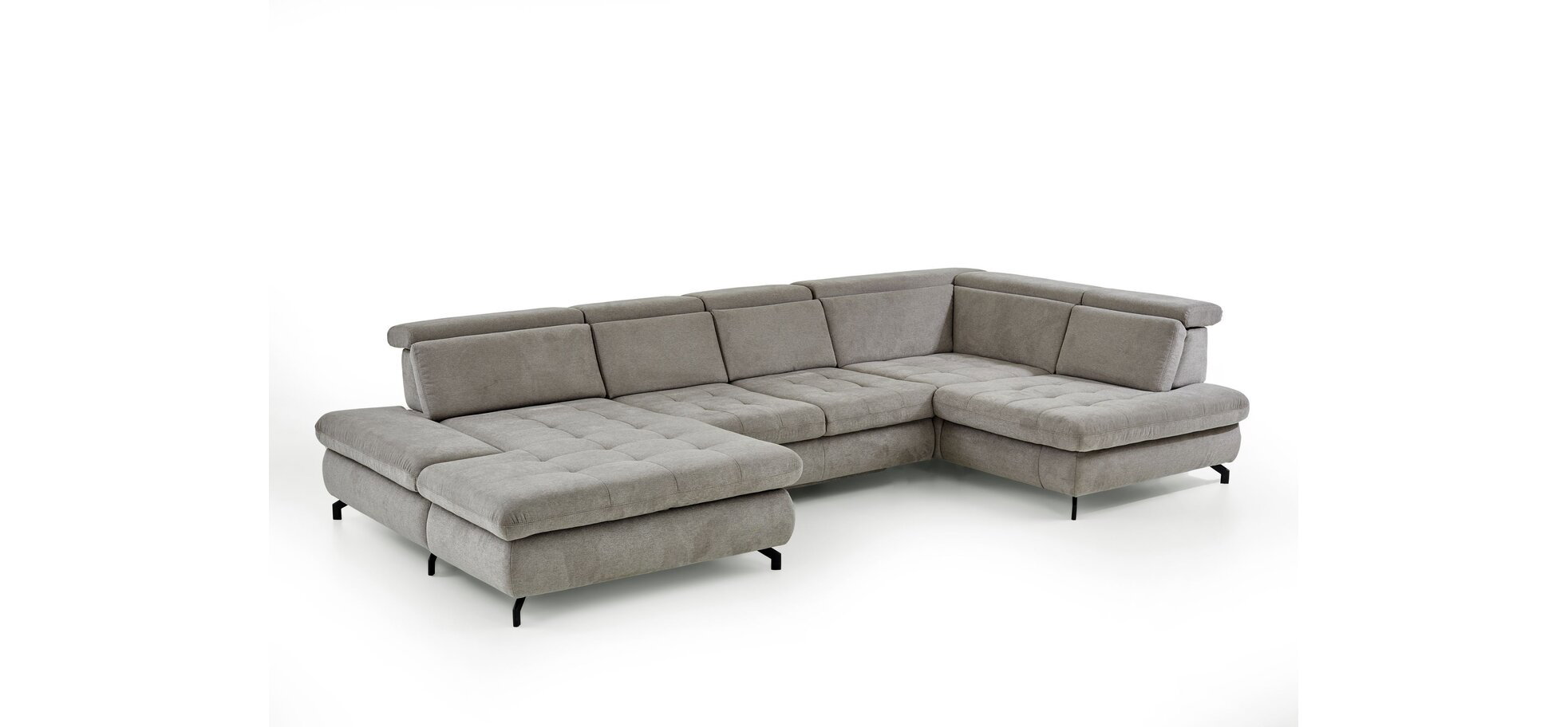 Wohnlandschaft - Longchair links mit 2,5-Sitzer und Ecke rechts, Sitztiefe verstellbar, Stoff, Granit