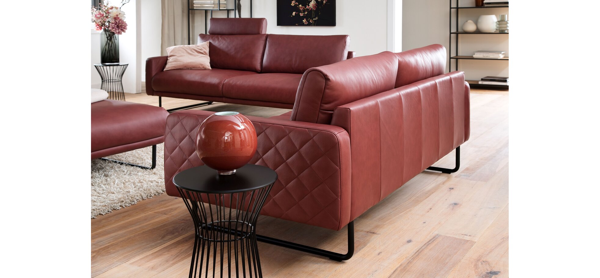 Sofa - 3-Sitzer, Leder, Rot – Bild 3