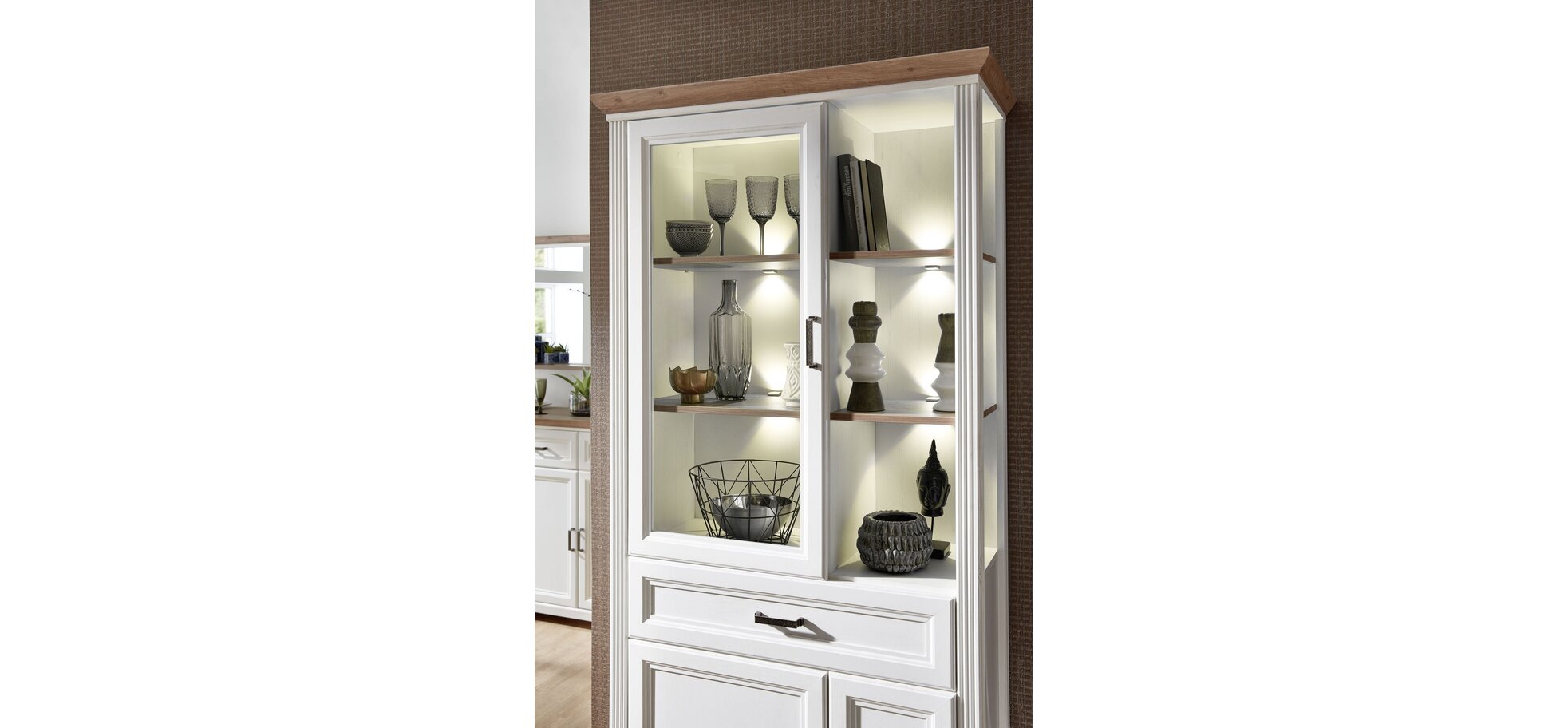 Vitrine - mit Beleuchtung, Weiß, Eiche Dekor – Bild 11