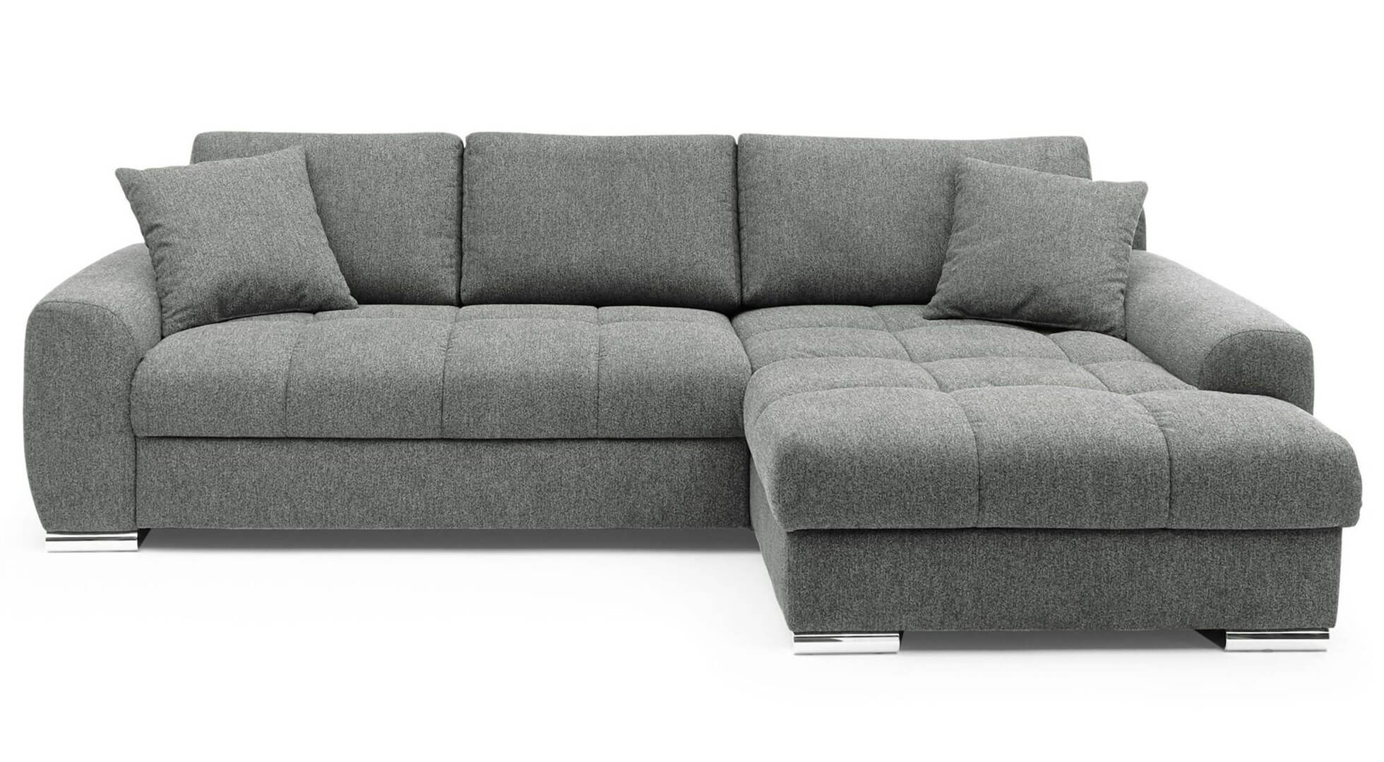 Polsterecke NANJA - 2-Sitzer mit Ecke rechts inkl. Schlaffunktion und Bettkasten in Webstoff Grau