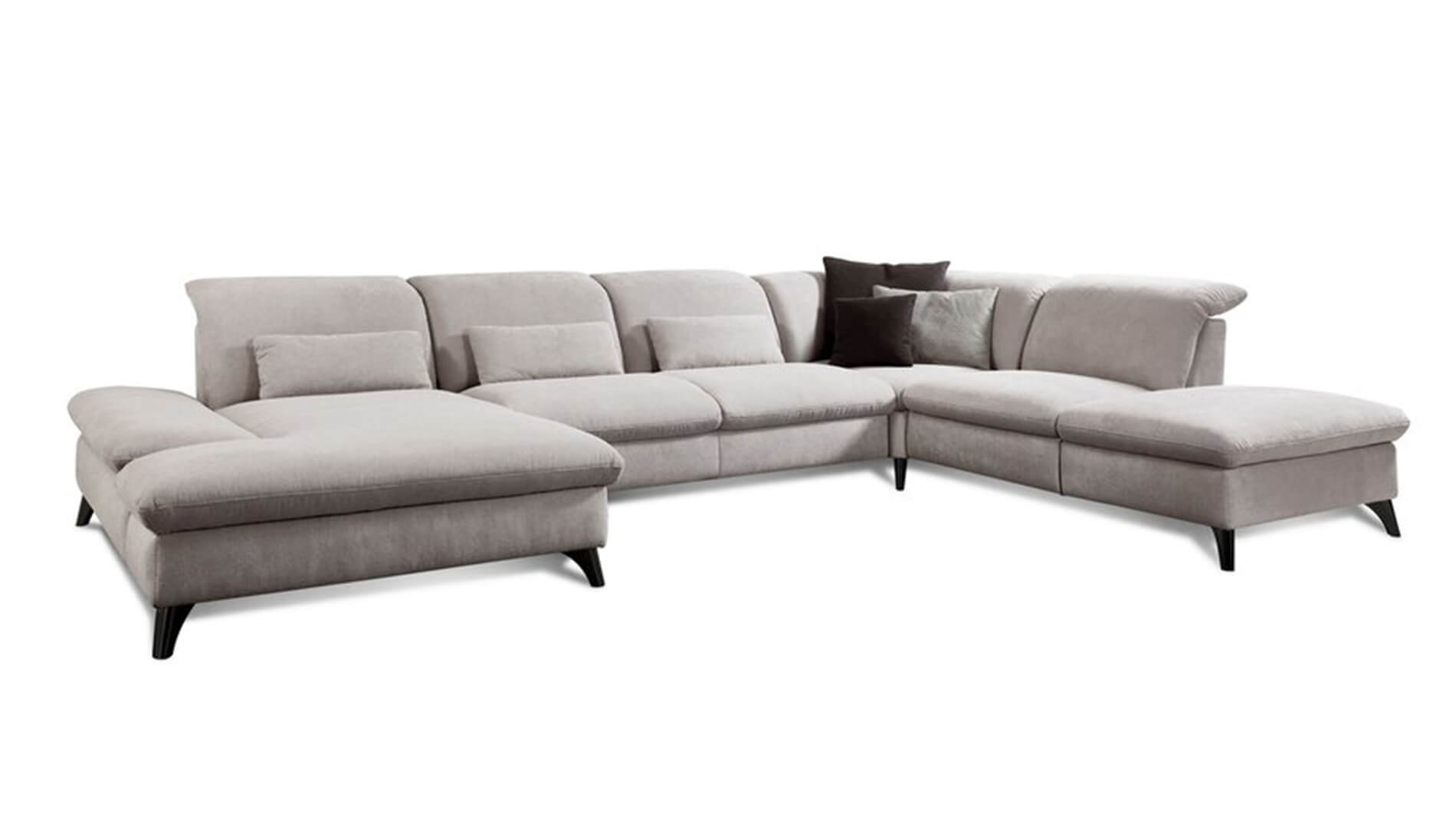 Wohnlandschaft - Longchair links mit 2,5 Sitzer und Ecke rechts, inkl. Schwenkrücken, Stoff, Hellgrau