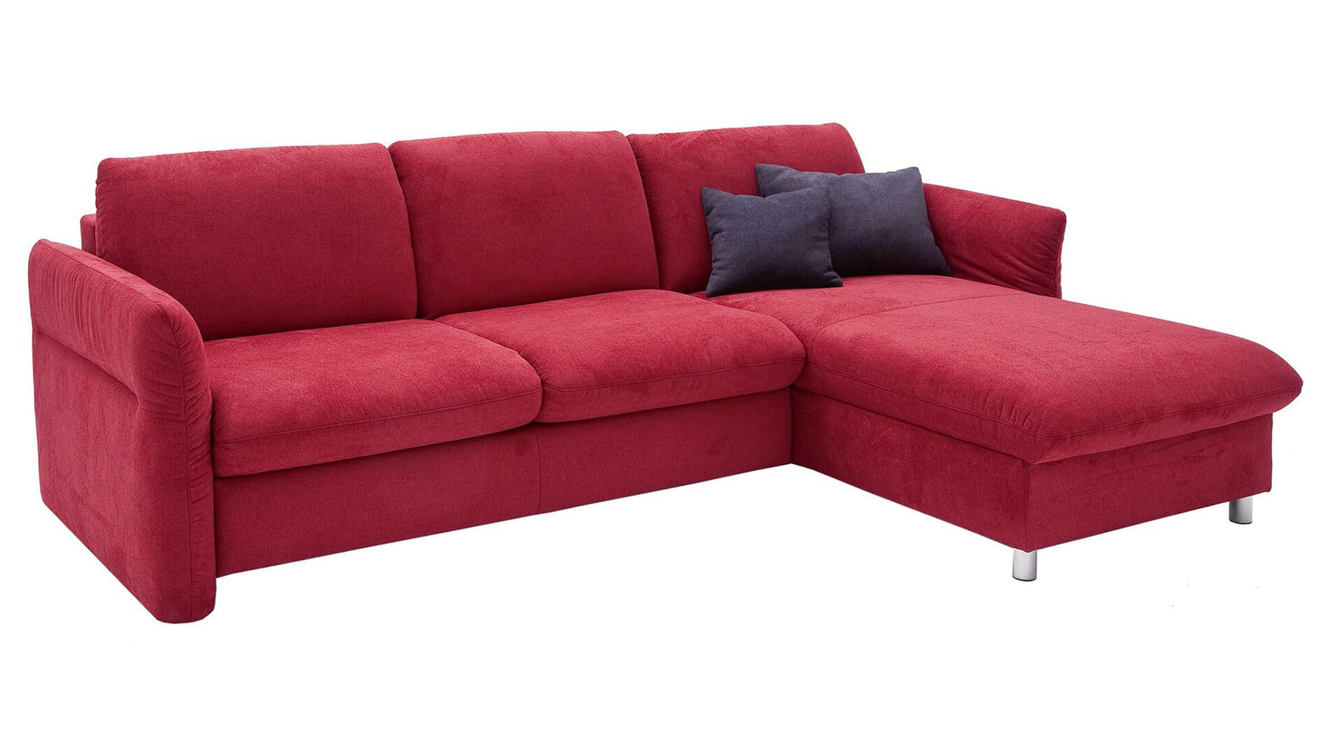 Schlafsofa - 2-Sitzer mit Longchair rechts inkl. Bettfunktion, Stoff, Bordeaux
