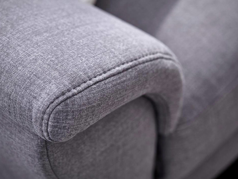 Ecksofa Rockport von Natura Home, Stoff grau, Ecke rechts, Konische Füße in Eiche massiv