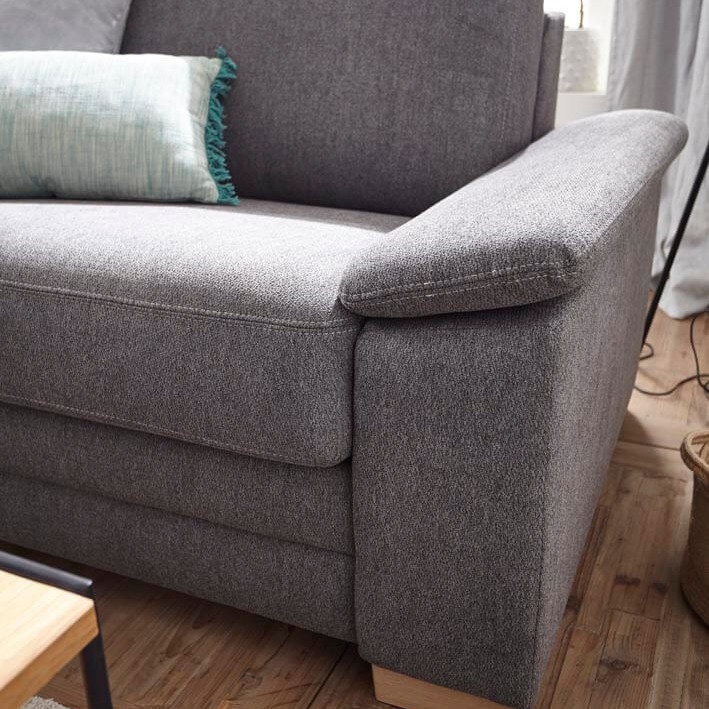 Ecksofa Lakeville Natura Home, grau, Stoff, Füße Eiche massiv