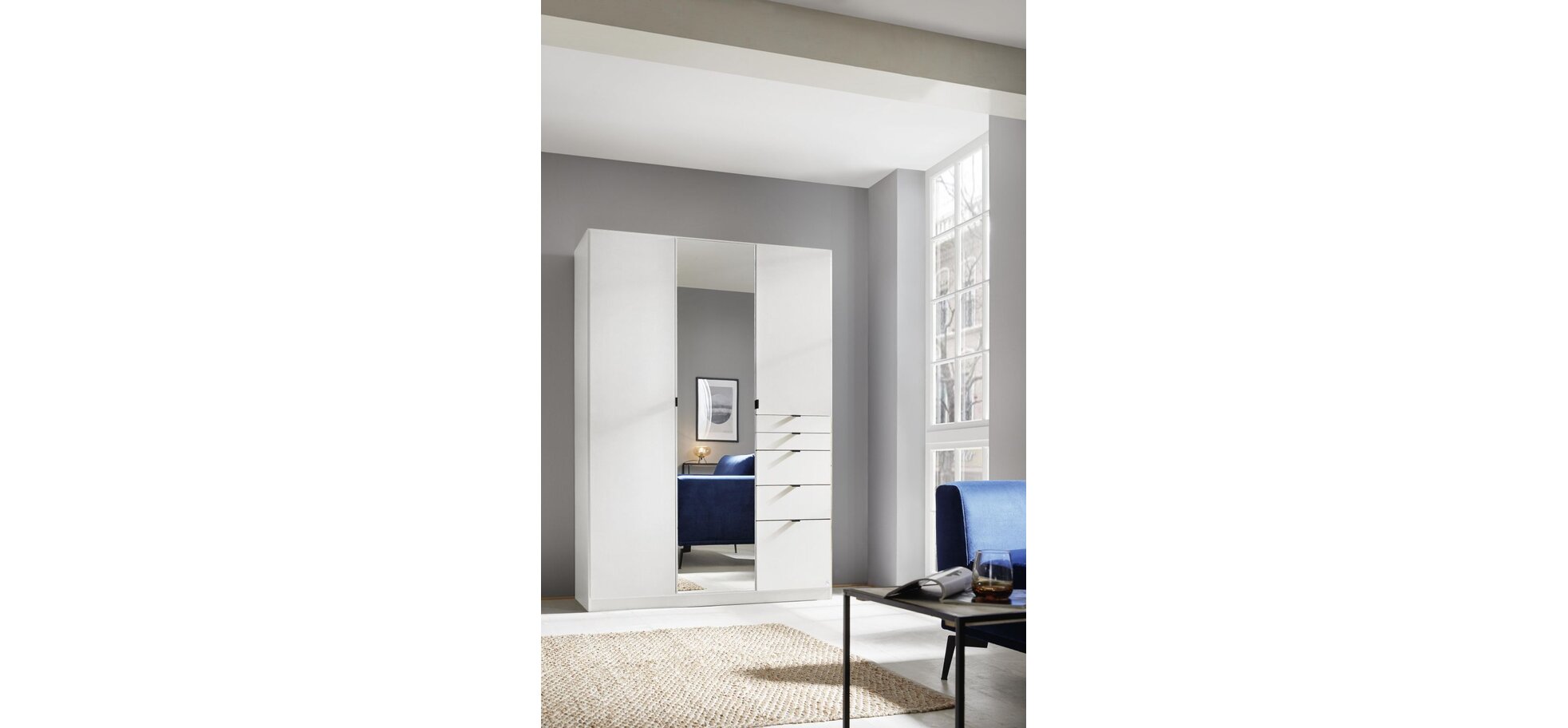 Drehtürenschrank ROVANO - Weiß, 3 Türen, 1 Spiegeltür – Bild 2