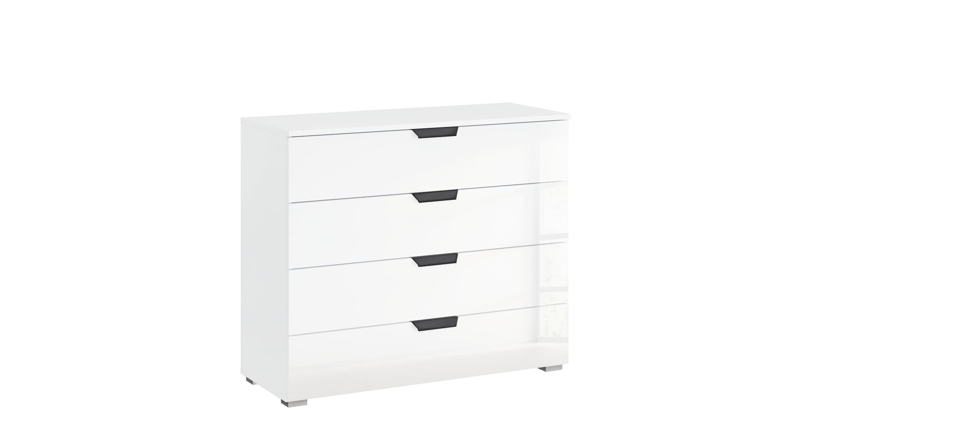 Kommode ROMED-Korpus Alpinweiß, Glasfronten Weiß, 4 Schübe