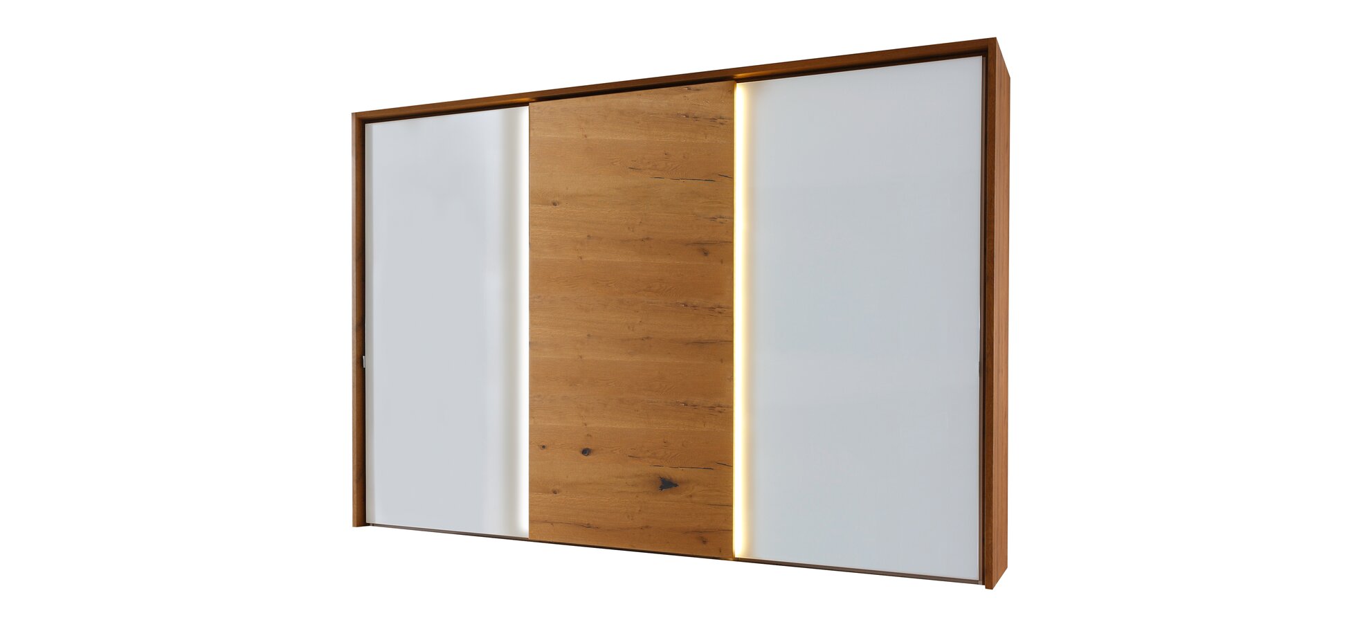 Kleiderschrank mit Schwebetüren und Lichtleisten