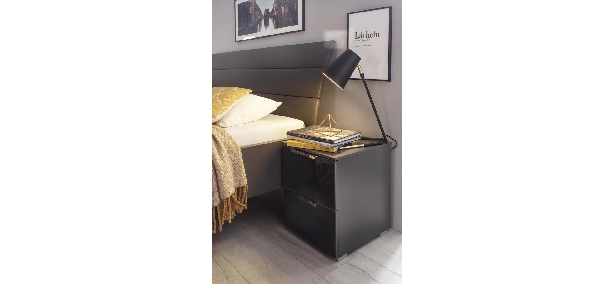 Nachtkommode mit Farbglasfront basalt – Bild 2