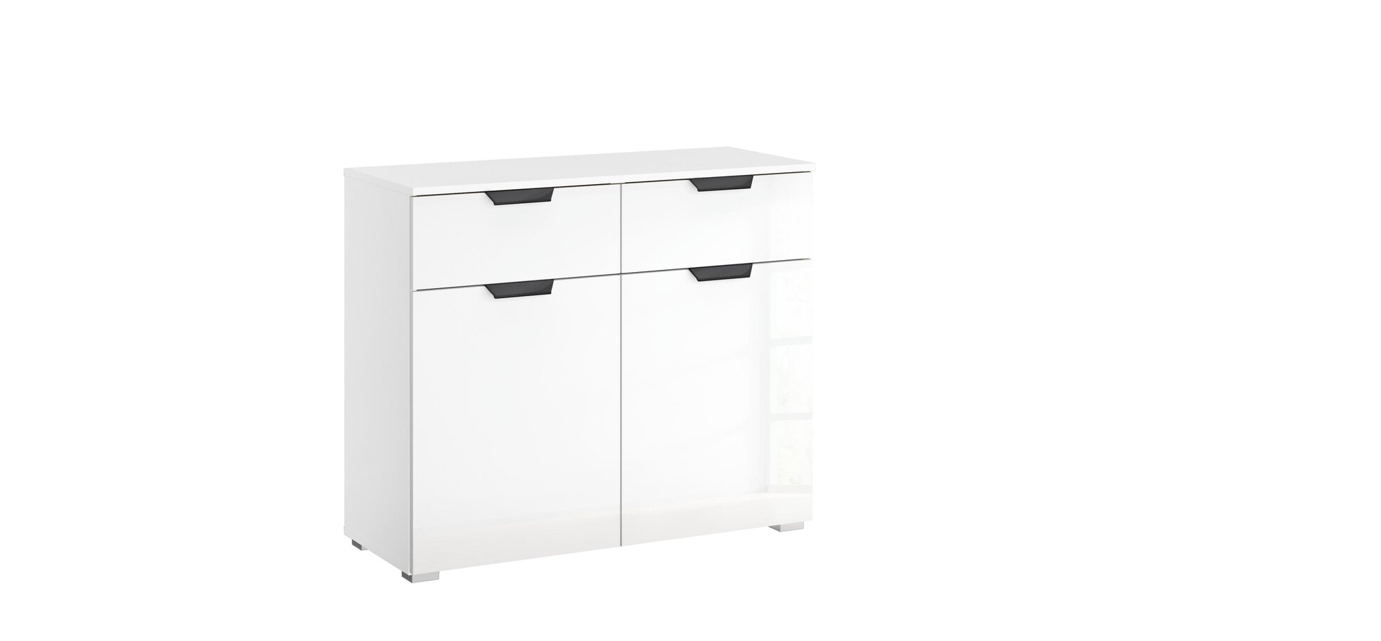 Kommode ROMED- Korpus Alpinweiß, Glasfronten Weiß, 2 Türen, 2 Schüben
