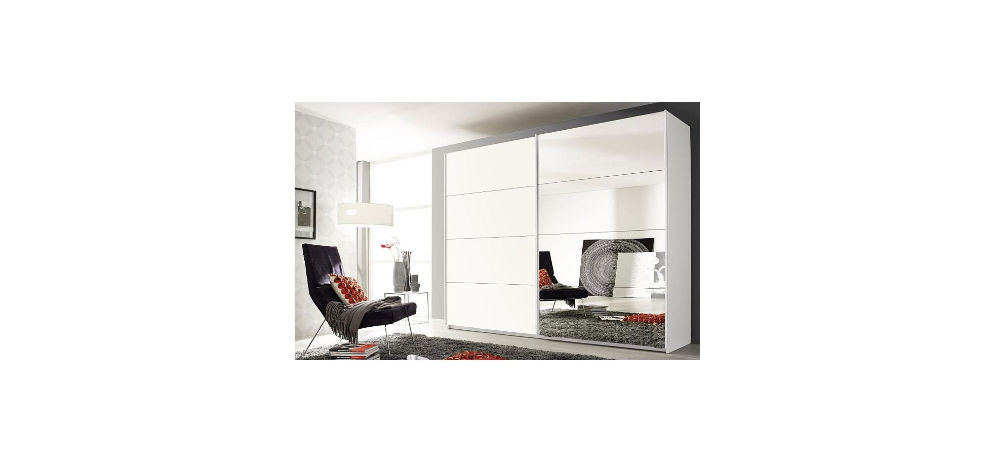 Schwebetürenschrank ROVERO- B ca. 270 cm, Weiß, 1 Spiegeltür – Bild 2